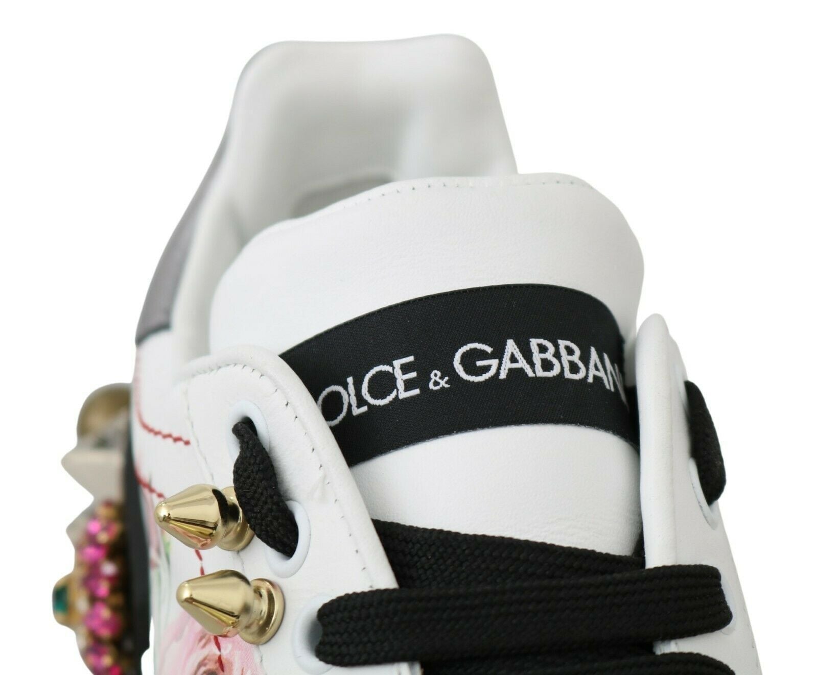 Dolce & Gabbana White Leather Crystal Roses Floral Sneakers Shoes by Dolce & Gabbana