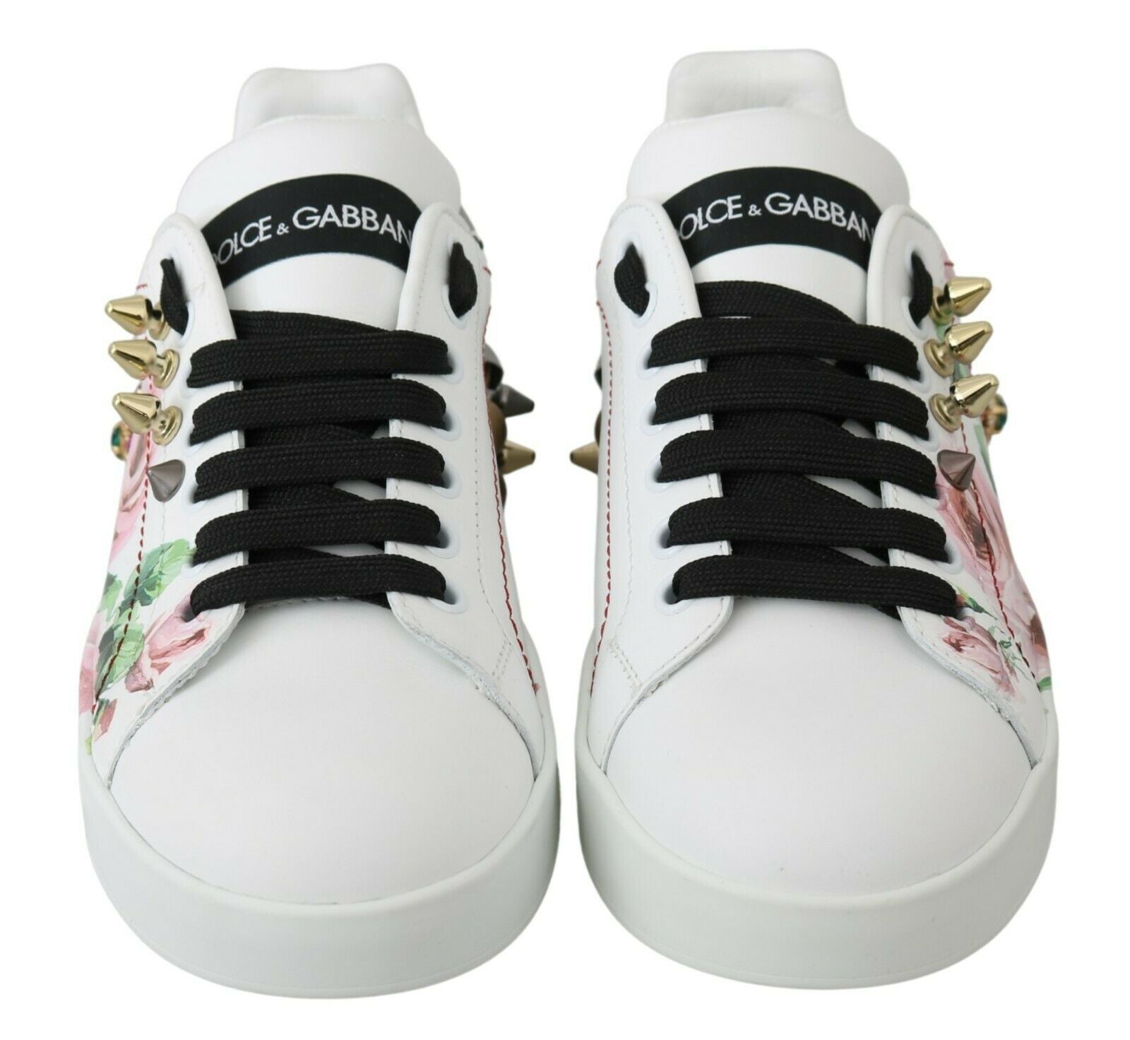 Dolce & Gabbana White Leather Crystal Roses Floral Sneakers Shoes by Dolce & Gabbana