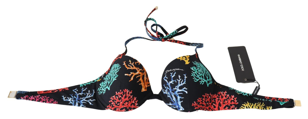 Dolce & Gabbana Black Corals Print Women Beachwear Bikini Tops by Dolce & Gabbana