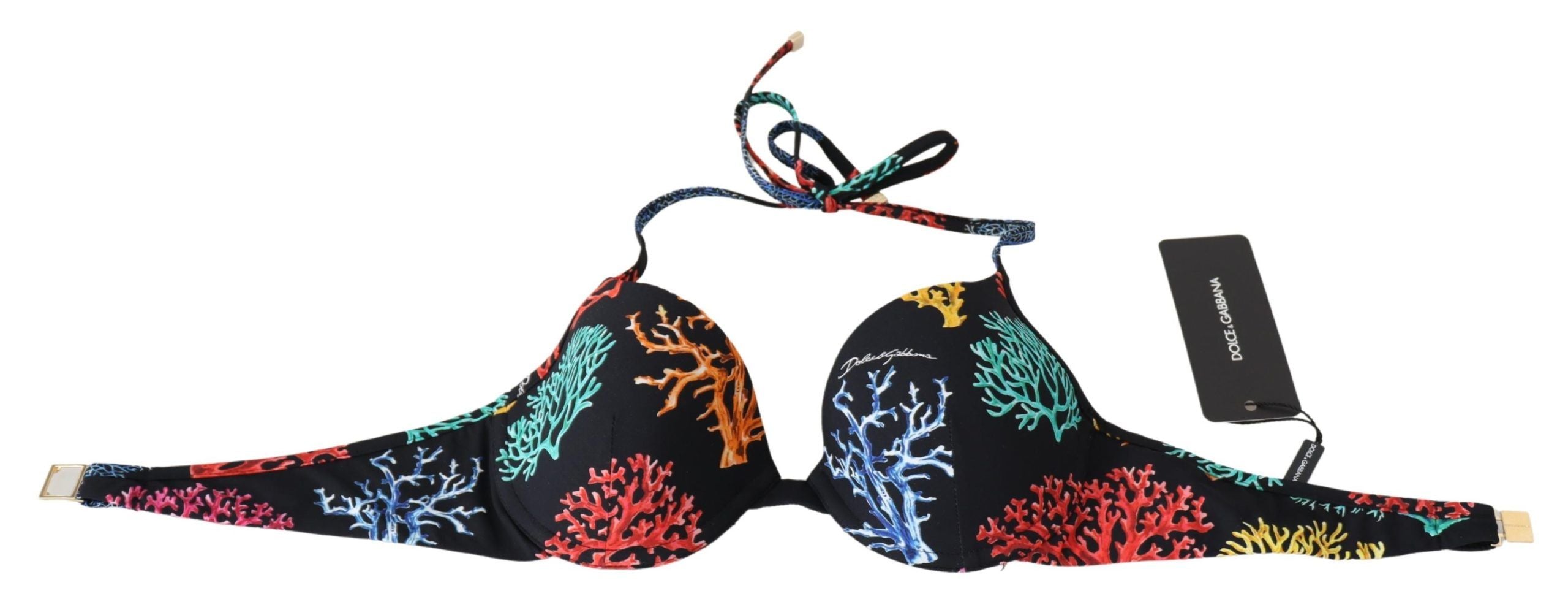 Dolce & Gabbana Black Corals Print Women Beachwear Bikini Tops by Dolce & Gabbana