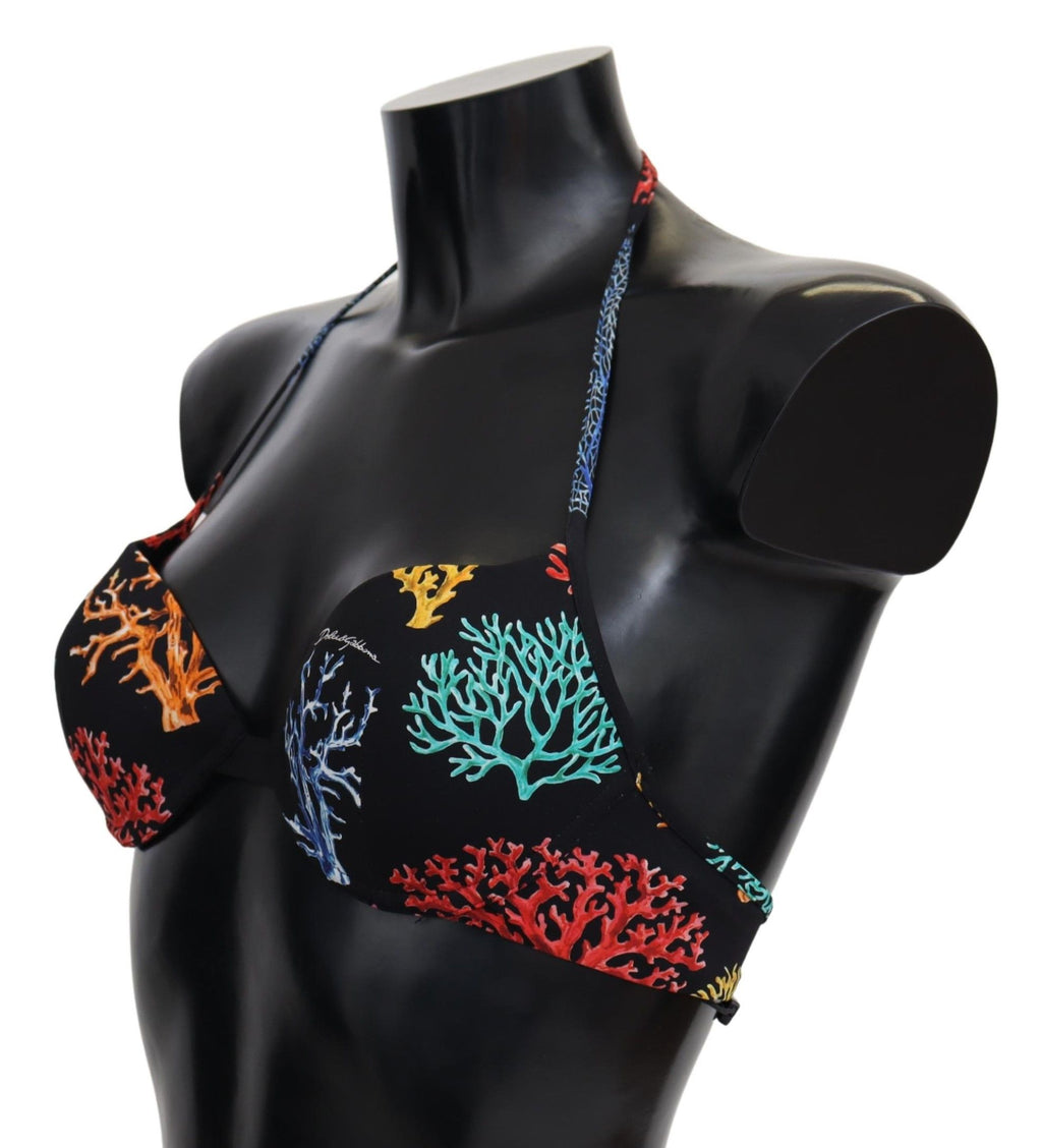 Dolce & Gabbana Black Corals Print Women Beachwear Bikini Tops by Dolce & Gabbana