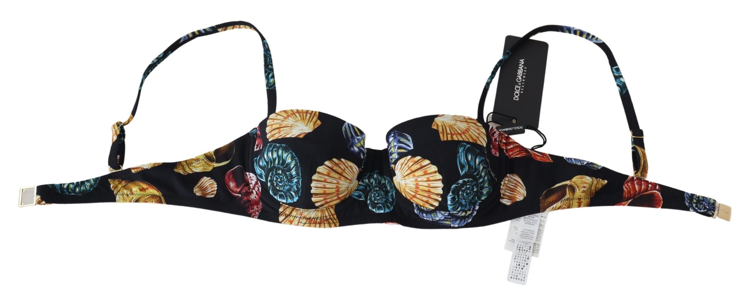 Dolce & Gabbana Black Seashells Print Women Swimwear Bikini Tops by Dolce & Gabbana