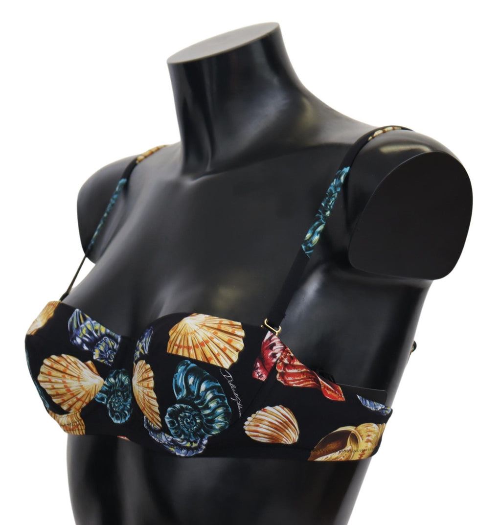 Dolce & Gabbana Black Seashells Print Women Swimwear Bikini Tops by Dolce & Gabbana