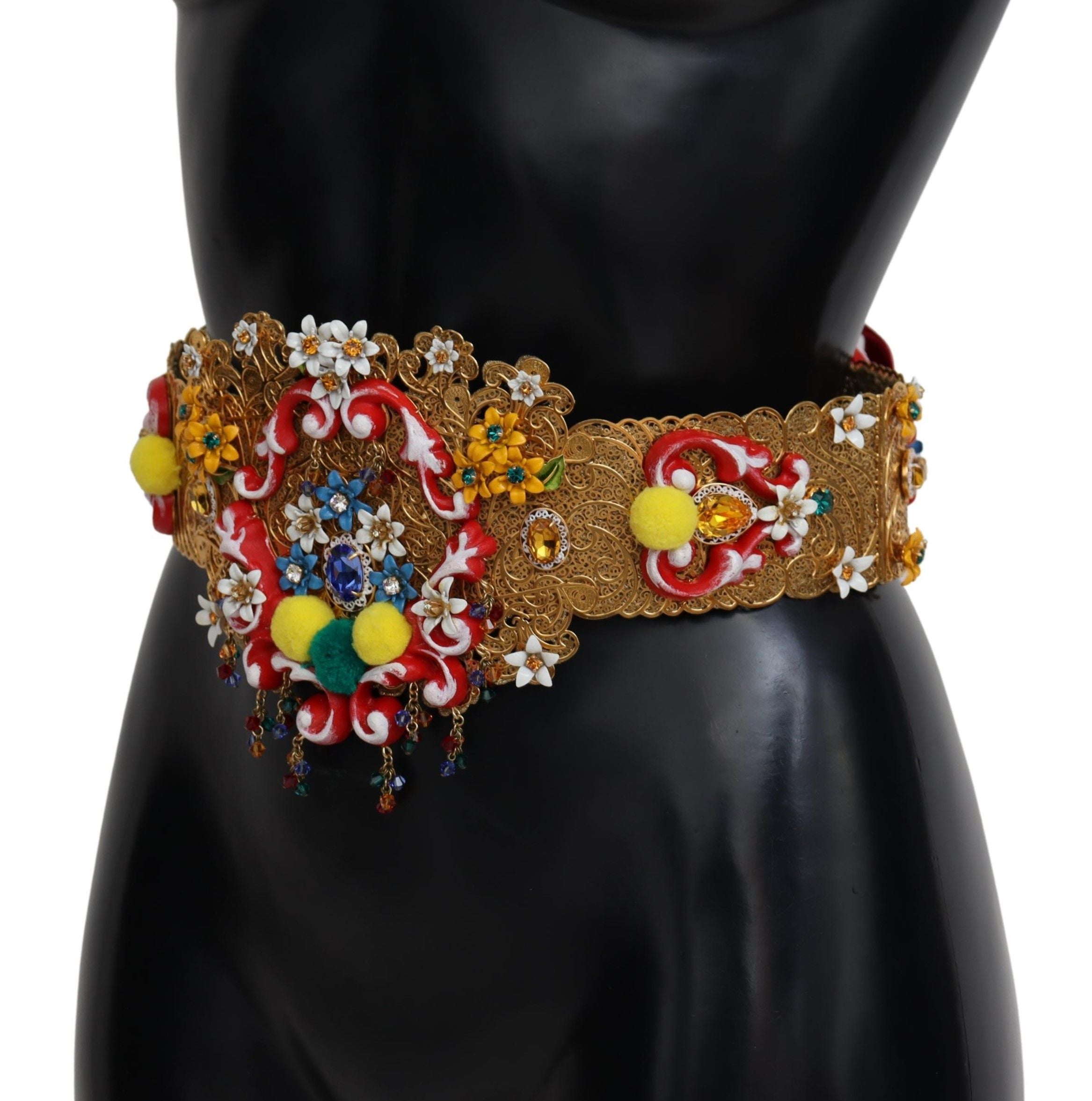Dolce & Gabbana Embellished Floral Crystal Wide Waist Carretto Belt by Dolce & Gabbana