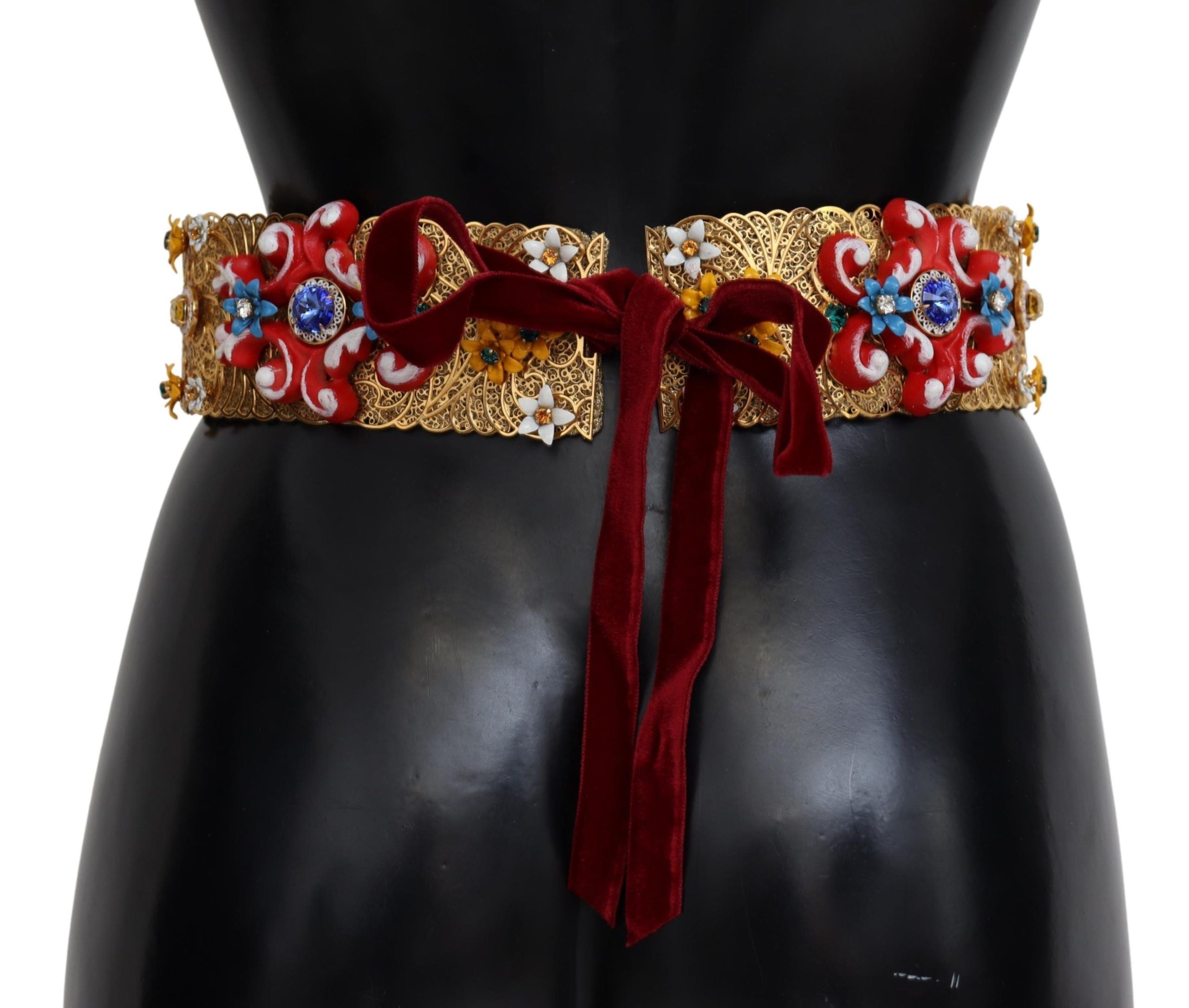 Dolce & Gabbana Embellished Floral Crystal Wide Waist Carretto Belt by Dolce & Gabbana