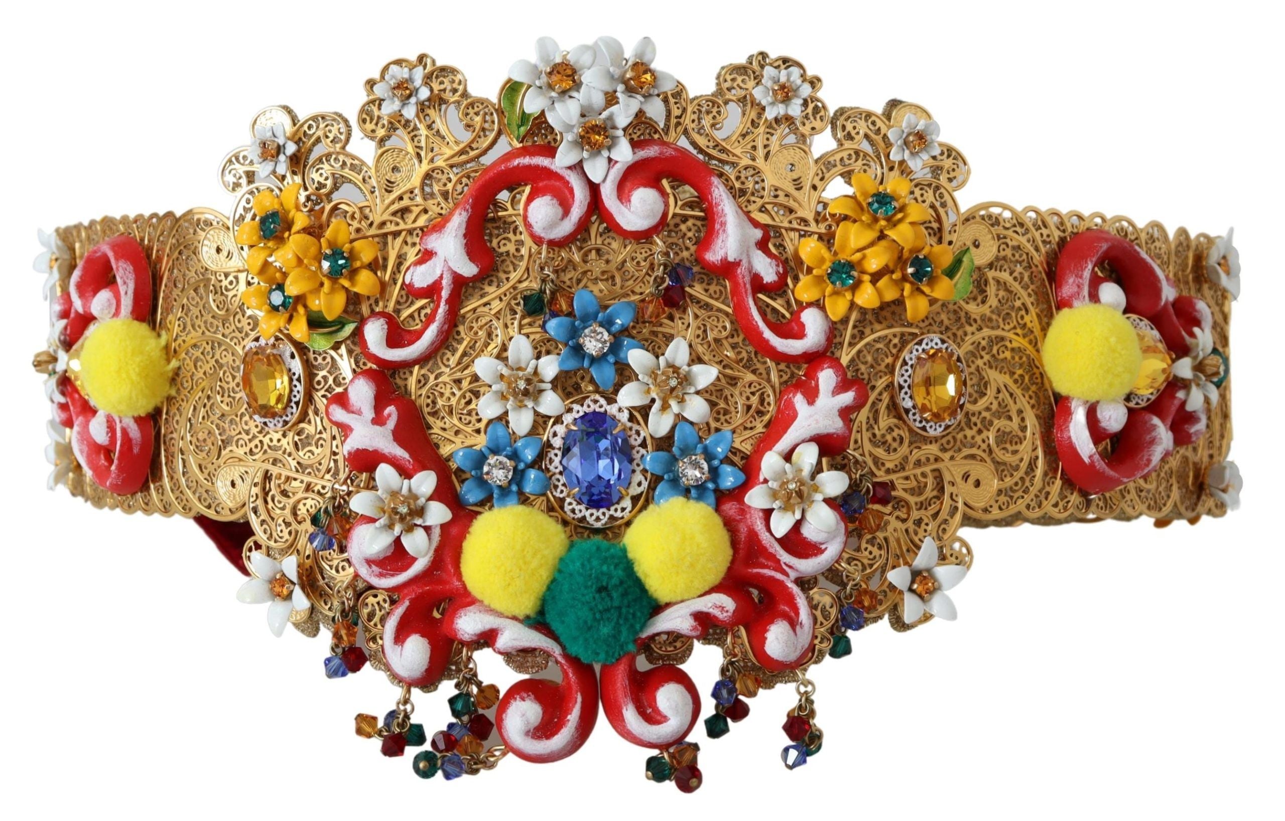 Dolce & Gabbana Embellished Floral Crystal Wide Waist Carretto Belt by Dolce & Gabbana
