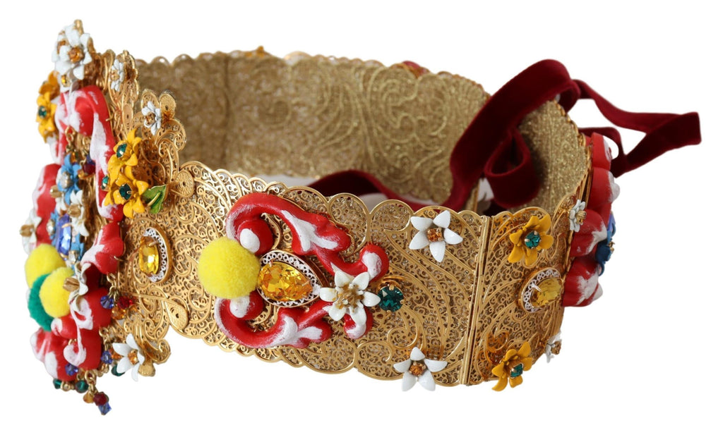 Dolce & Gabbana Embellished Floral Crystal Wide Waist Carretto Belt by Dolce & Gabbana
