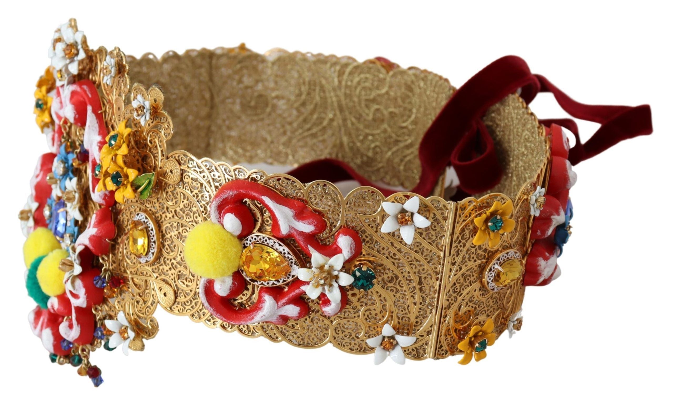 Dolce & Gabbana Embellished Floral Crystal Wide Waist Carretto Belt by Dolce & Gabbana