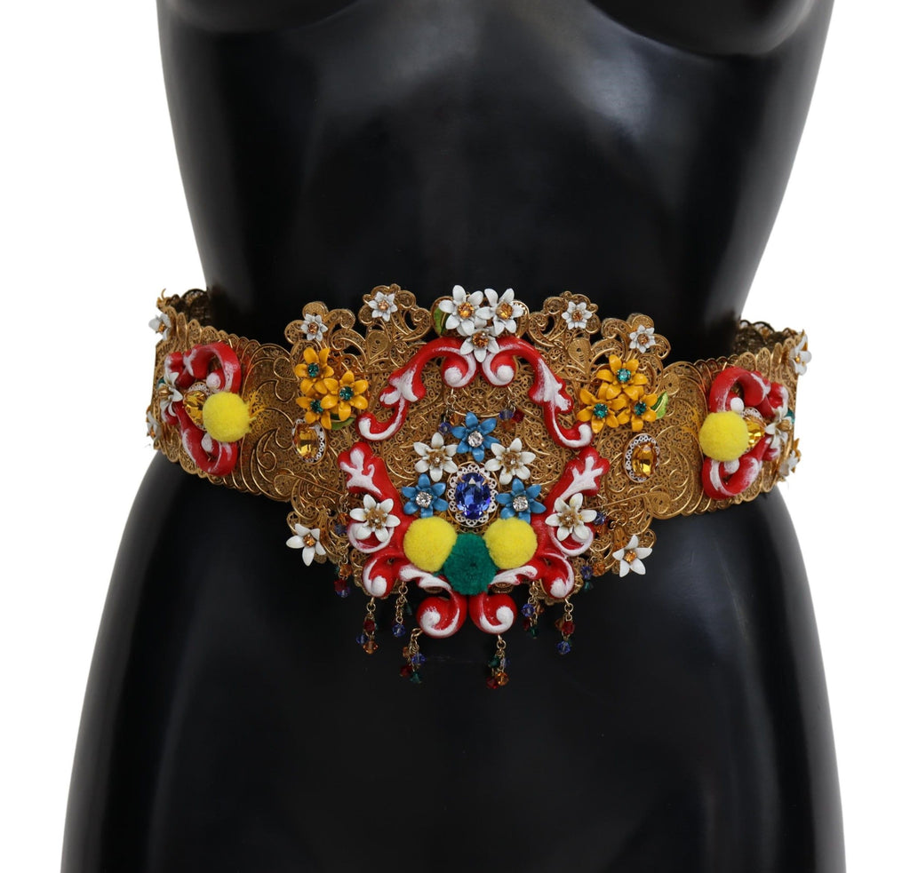 Dolce & Gabbana Embellished Floral Crystal Wide Waist Carretto Belt by Dolce & Gabbana