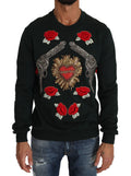 Dolce & Gabbana Green Crystal Heart Roses Gun Sweater by Dolce & Gabbana