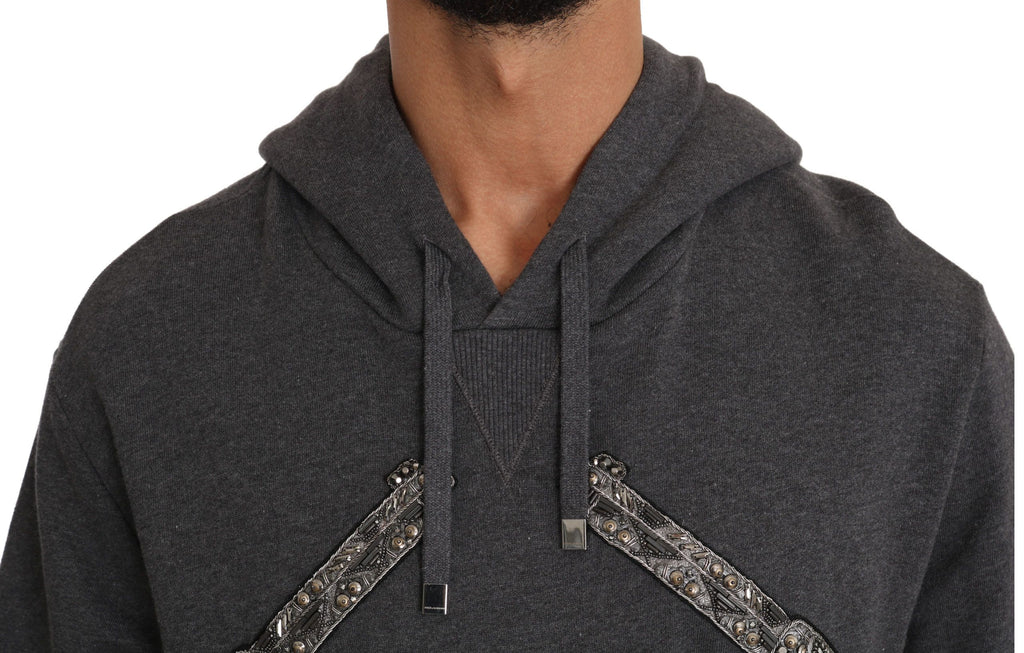 Dolce & Gabbana Gray Hooded Red Crystal Heart Gun Sweater by Dolce & Gabbana
