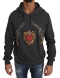 Dolce & Gabbana Gray Hooded Red Crystal Heart Gun Sweater by Dolce & Gabbana