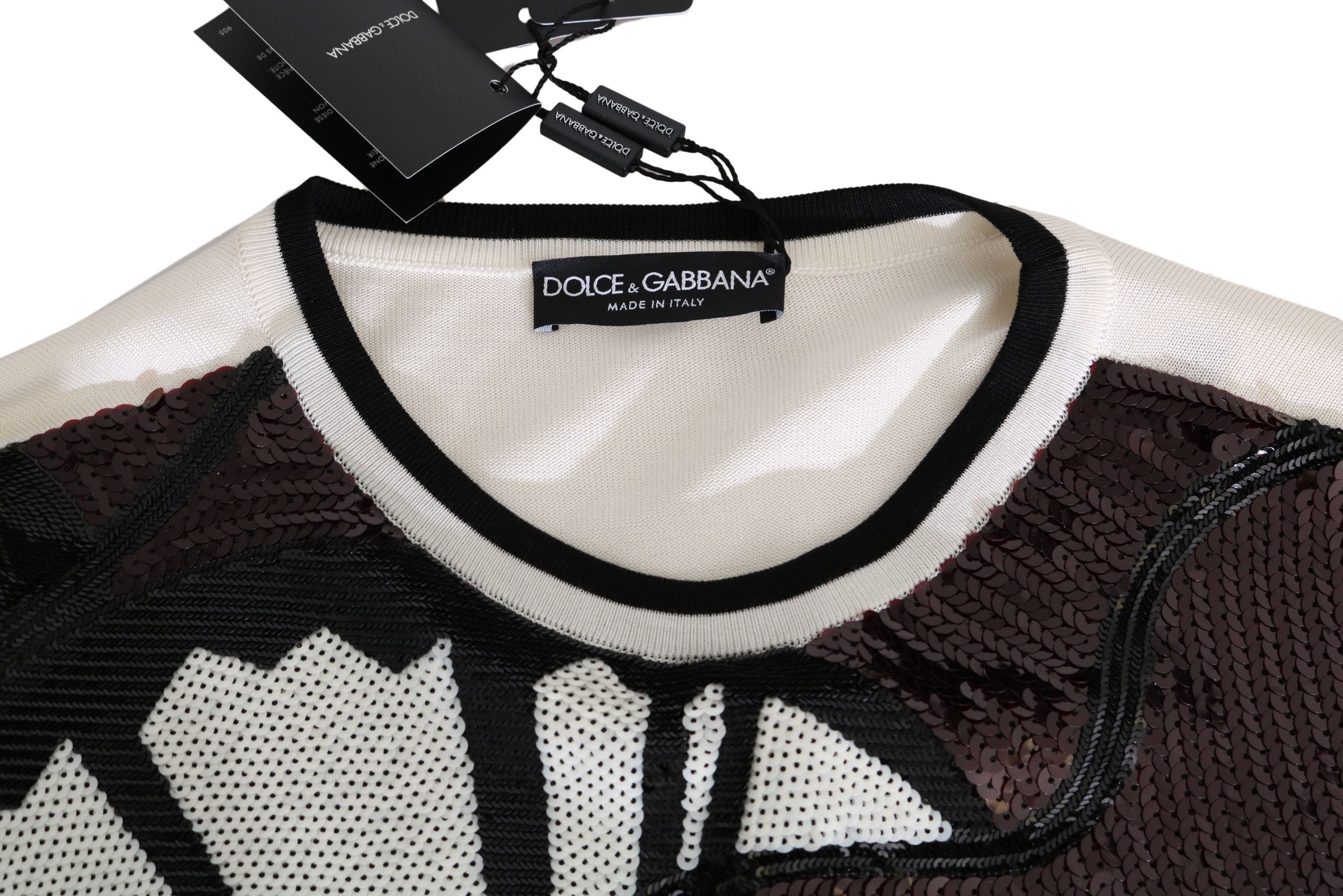 Dolce & Gabbana White Jazz Sequined Guitar Pullover Top Sweater by Dolce & Gabbana