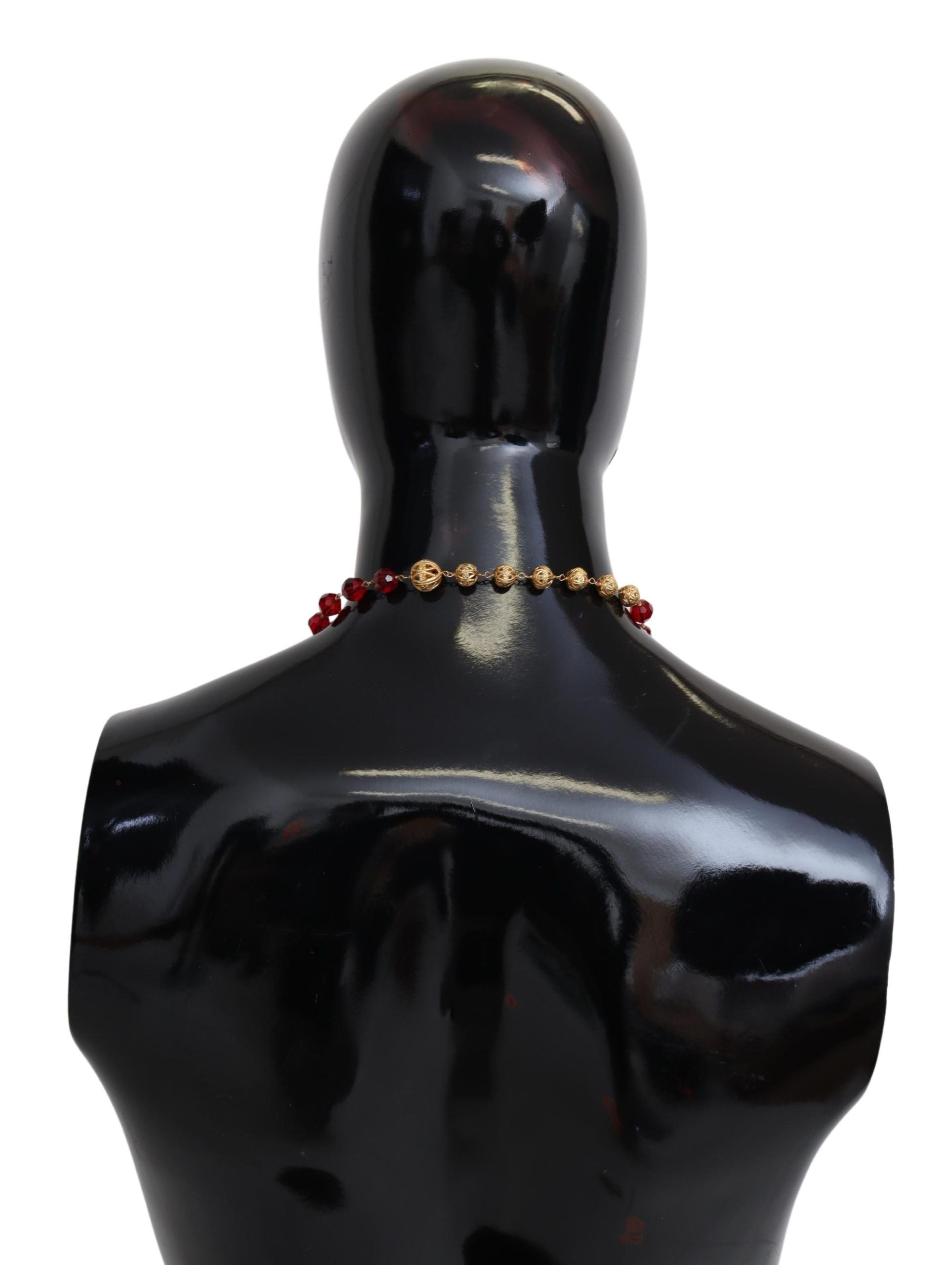 Dolce & Gabbana Gold Tone Brass Red Crystals Pendant Opera Chain Necklace by Dolce & Gabbana