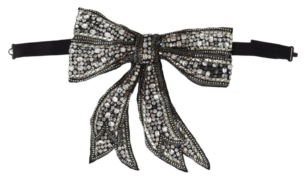 Dolce & Gabbana Silver Crystal Beaded Sequined Catwalk Necklace Bowtie by Dolce & Gabbana