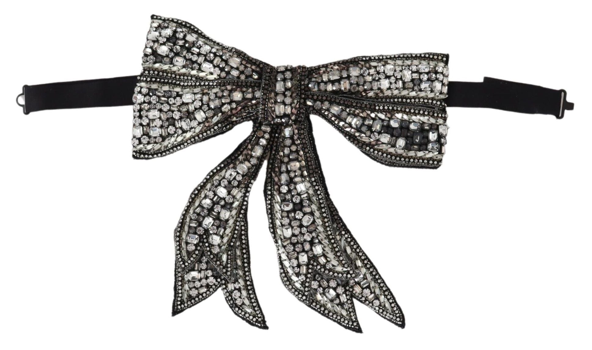Dolce & Gabbana Silver Crystal Beaded Sequined Catwalk Necklace Bowtie by Dolce & Gabbana