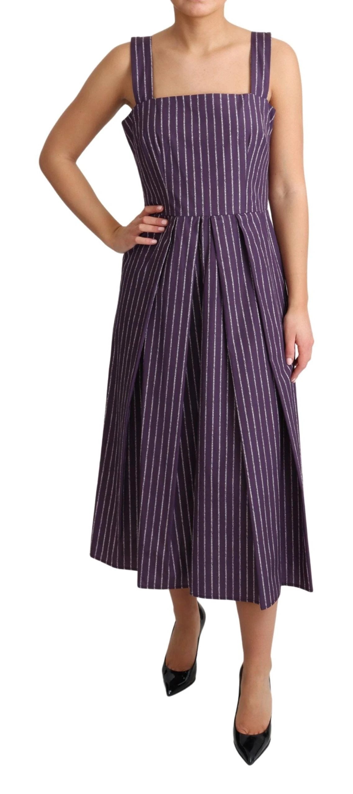 Dolce & Gabbana Purple Striped Cotton A-Line Stretch Dress by Dolce & Gabbana