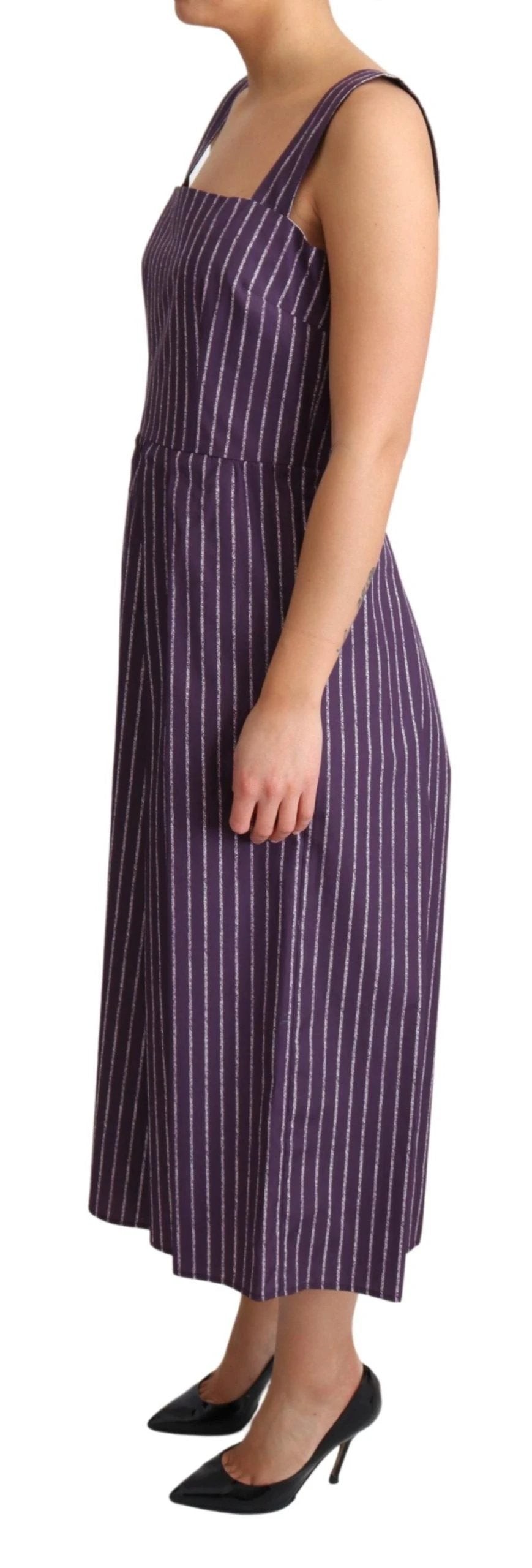 Dolce & Gabbana Purple Striped Cotton A-Line Stretch Dress by Dolce & Gabbana