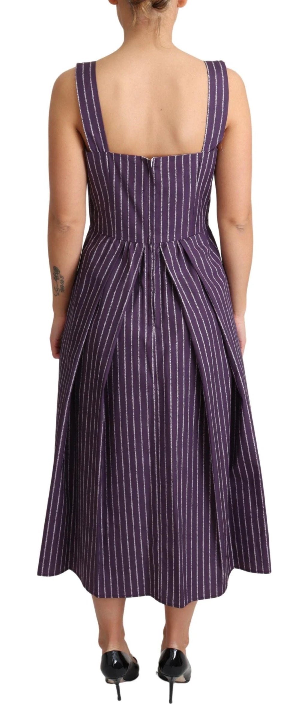 Dolce & Gabbana Purple Striped Cotton A-Line Stretch Dress by Dolce & Gabbana