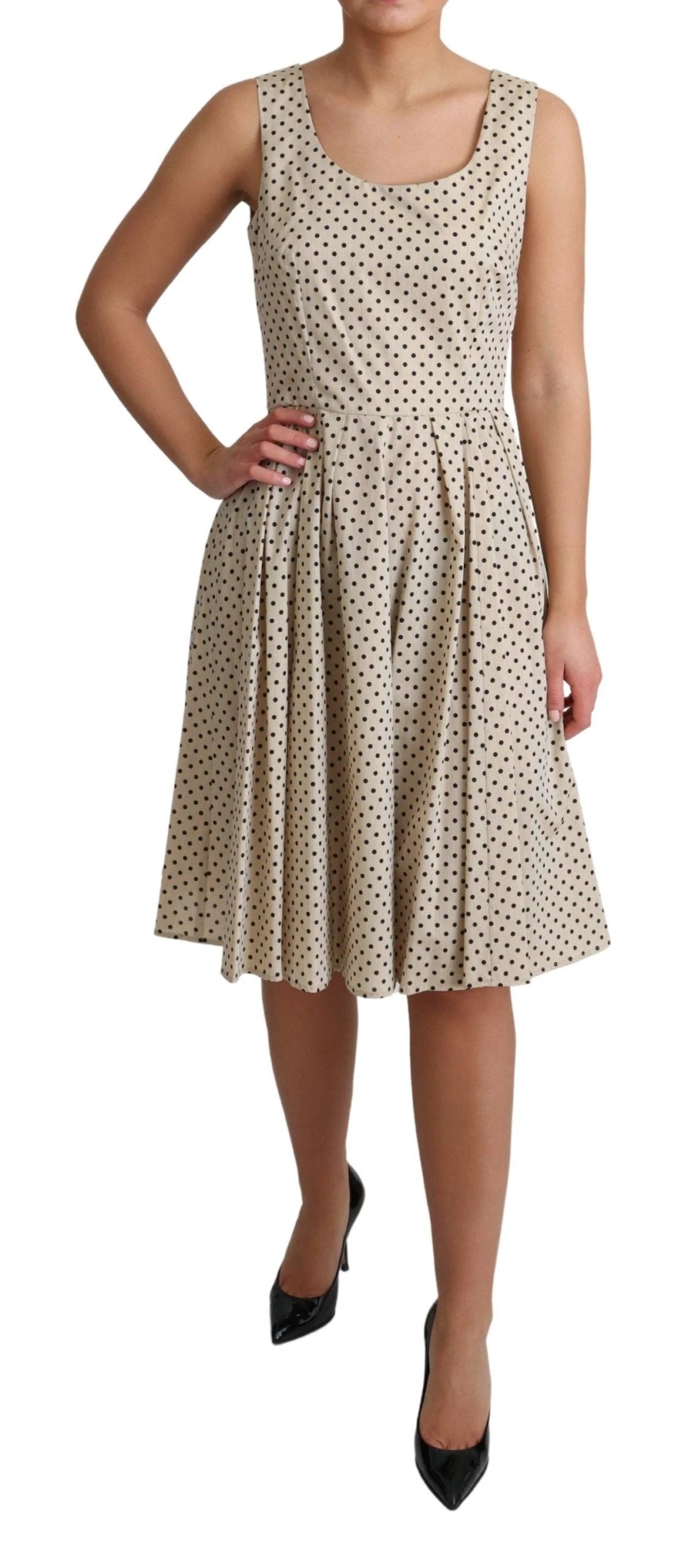 Dolce & Gabbana Beige Polka Dotted Cotton A-Line Dress by Dolce & Gabbana