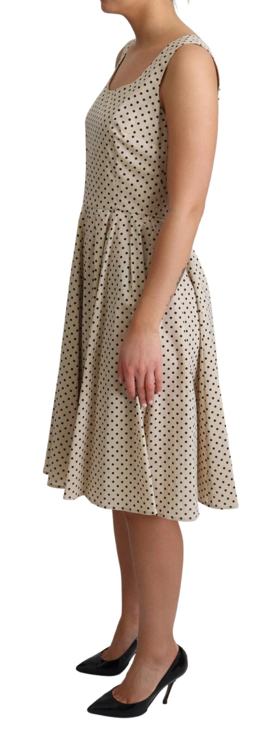 Dolce & Gabbana Beige Polka Dotted Cotton A-Line Dress by Dolce & Gabbana