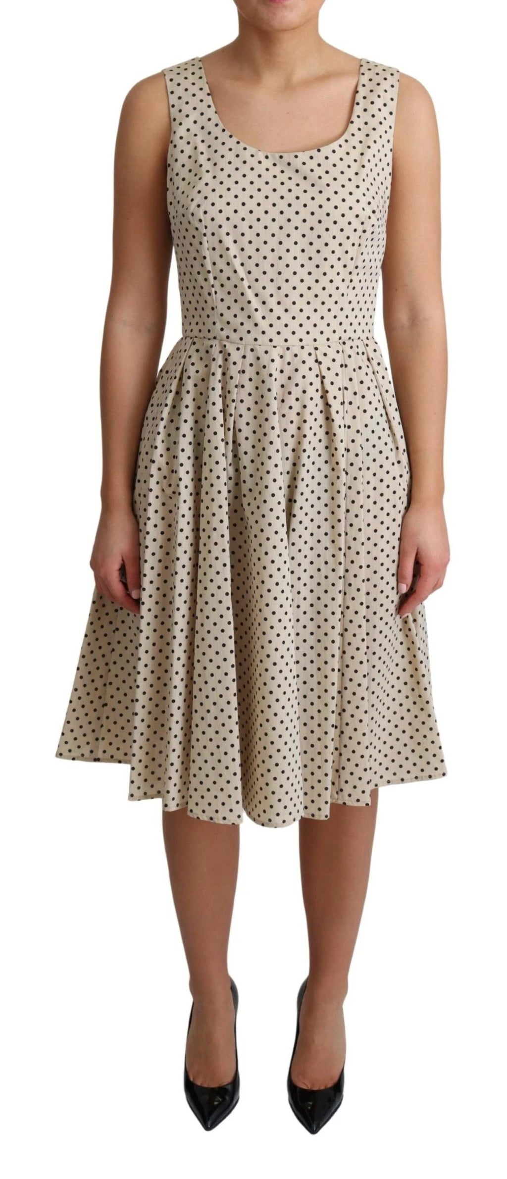 Dolce & Gabbana Beige Polka Dotted Cotton A-Line Dress by Dolce & Gabbana