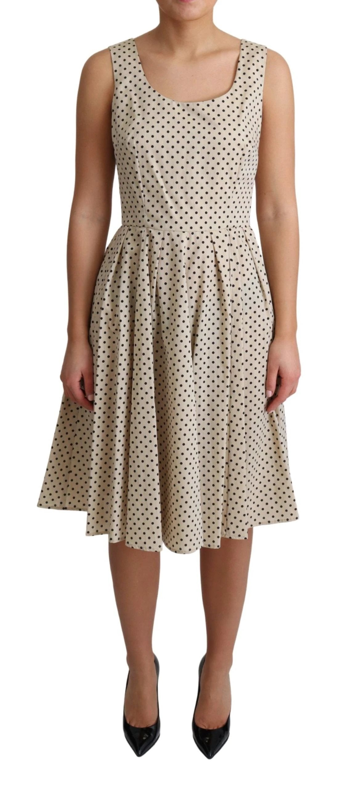 Dolce & Gabbana Beige Polka Dotted Cotton A-Line Dress by Dolce & Gabbana