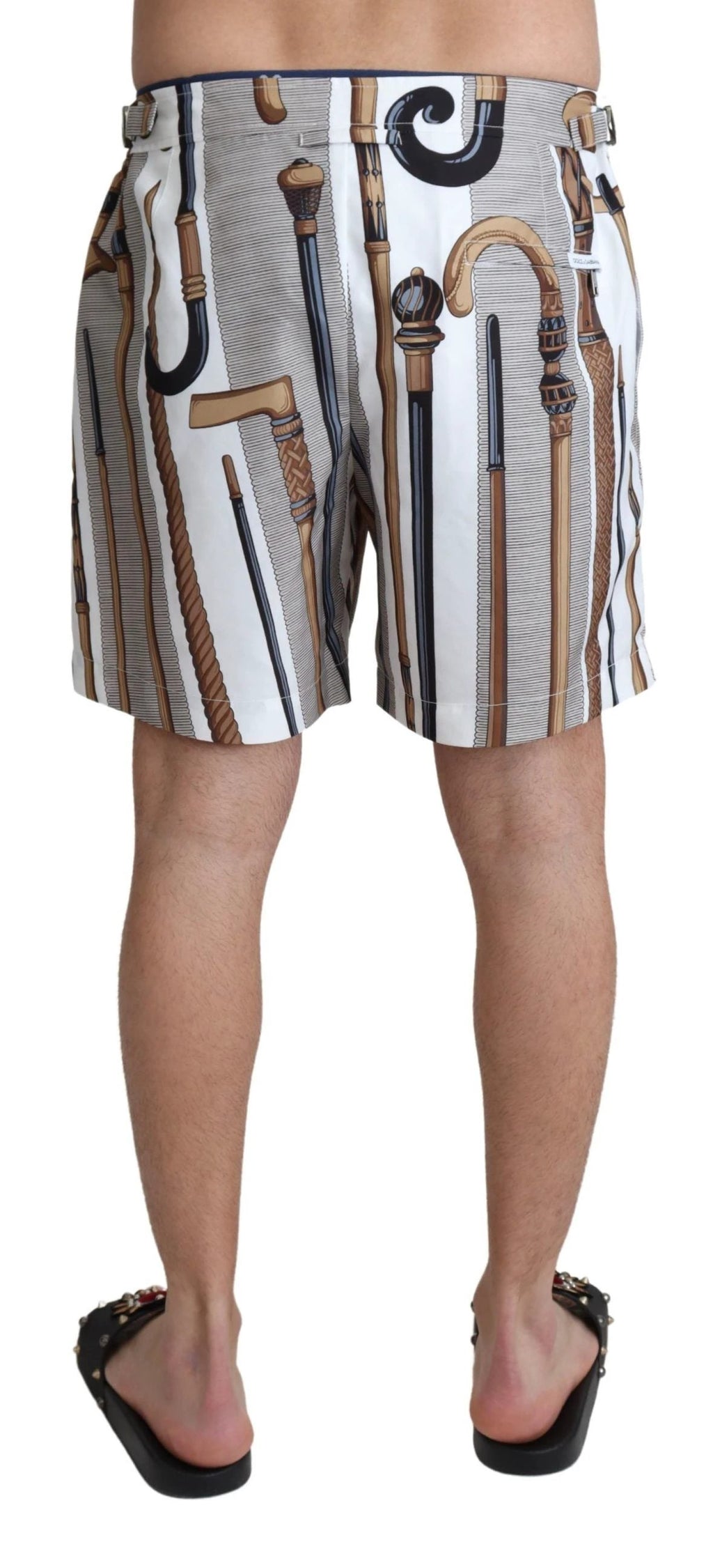 Dolce & Gabbana White Walking Stick Beachwear Shorts Swimshorts by Dolce & Gabbana