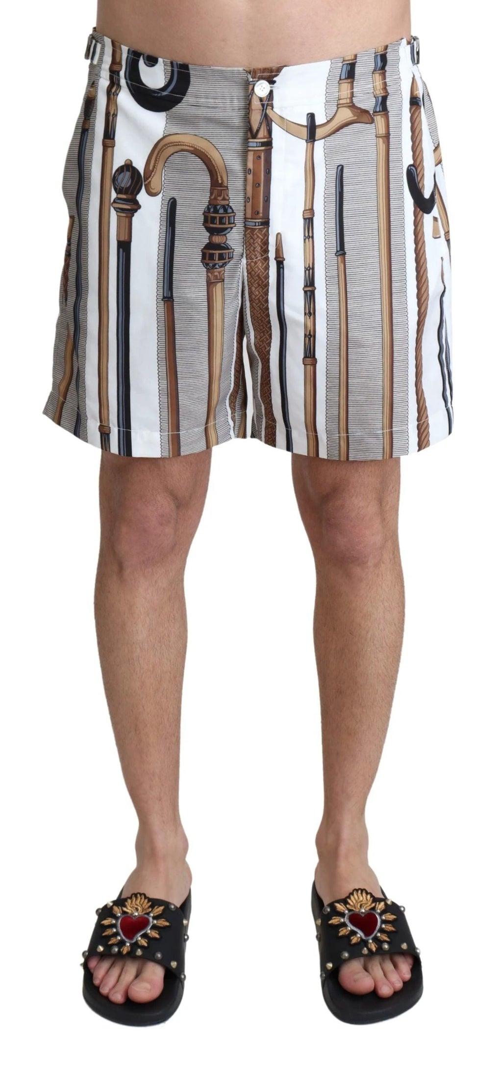 Dolce & Gabbana White Walking Stick Beachwear Shorts Swimshorts by Dolce & Gabbana