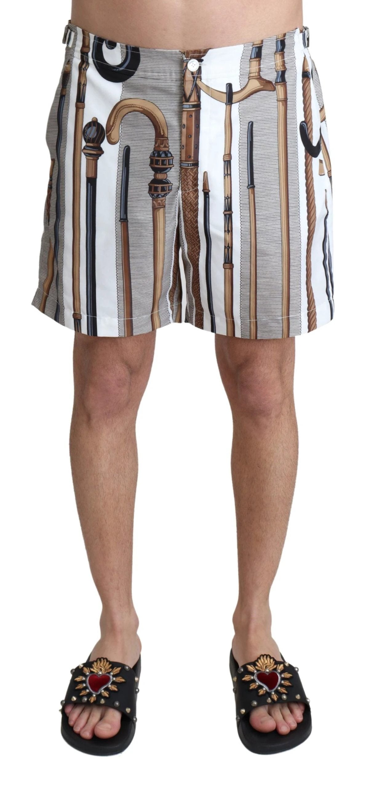 Dolce & Gabbana White Walking Stick Beachwear Shorts Swimshorts by Dolce & Gabbana
