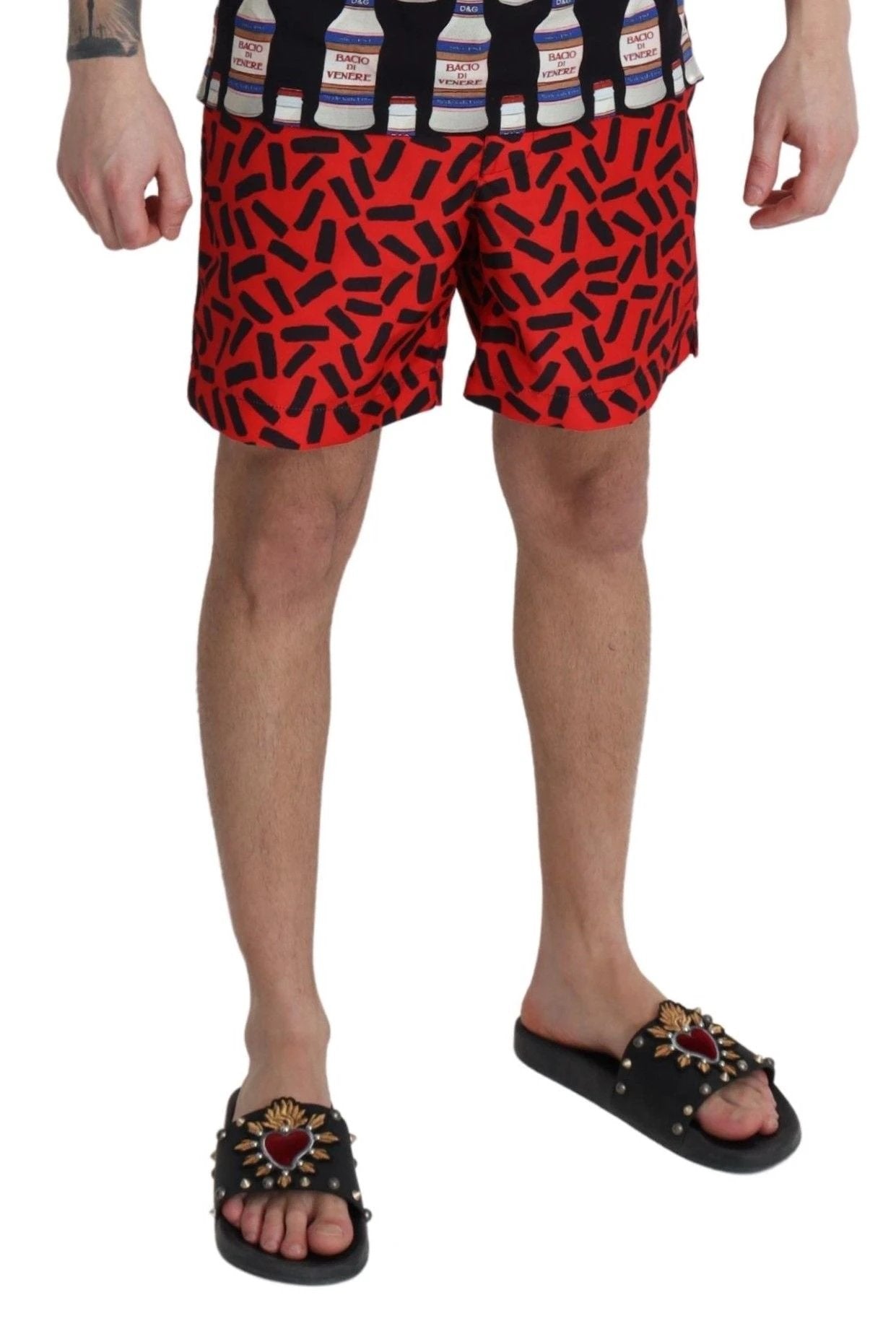 Dolce & Gabbana Red Patterned Beachwear Shorts Swimwear by Dolce & Gabbana