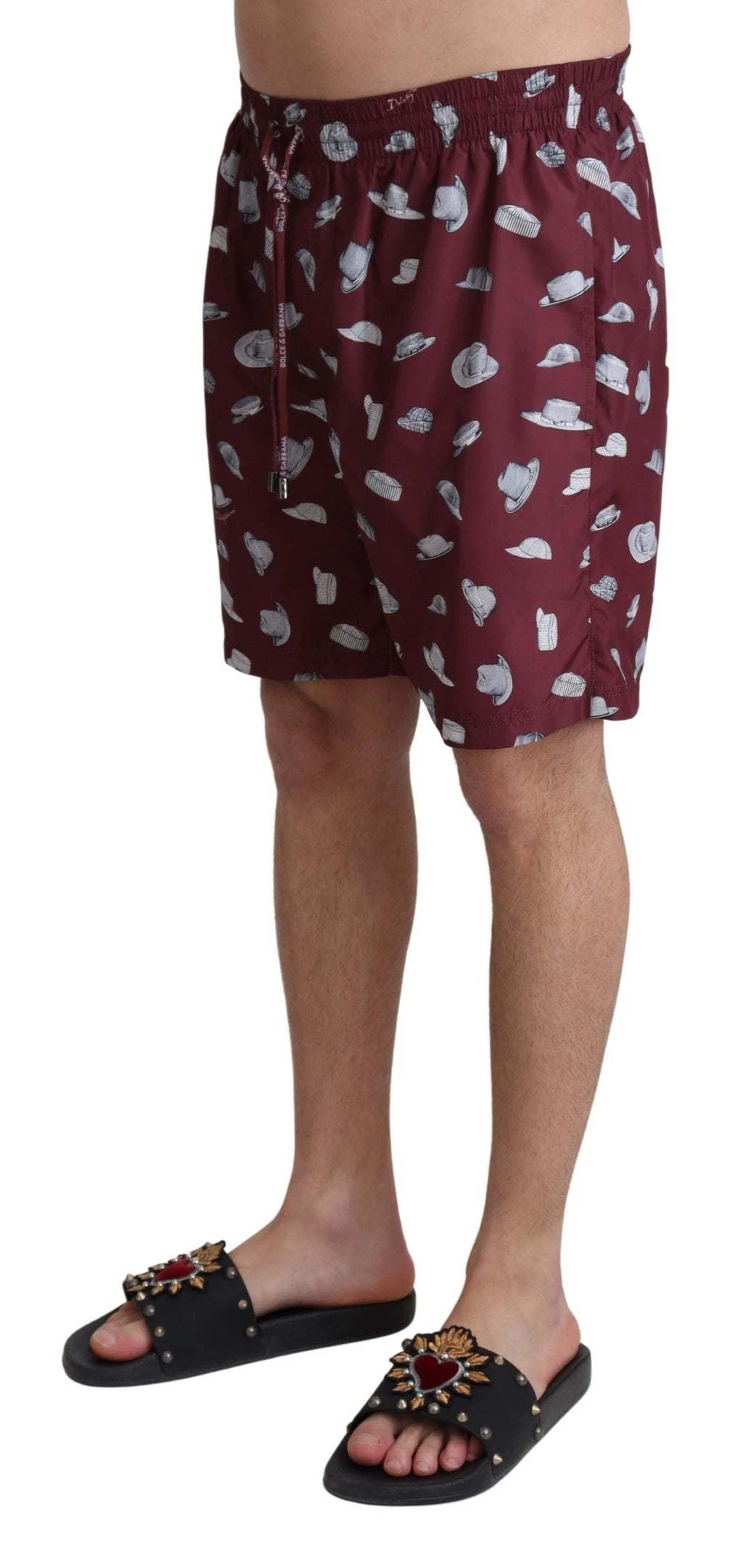 Dolce & Gabbana Maroon Hats Print Beachwear Shorts Swimwear by Dolce & Gabbana