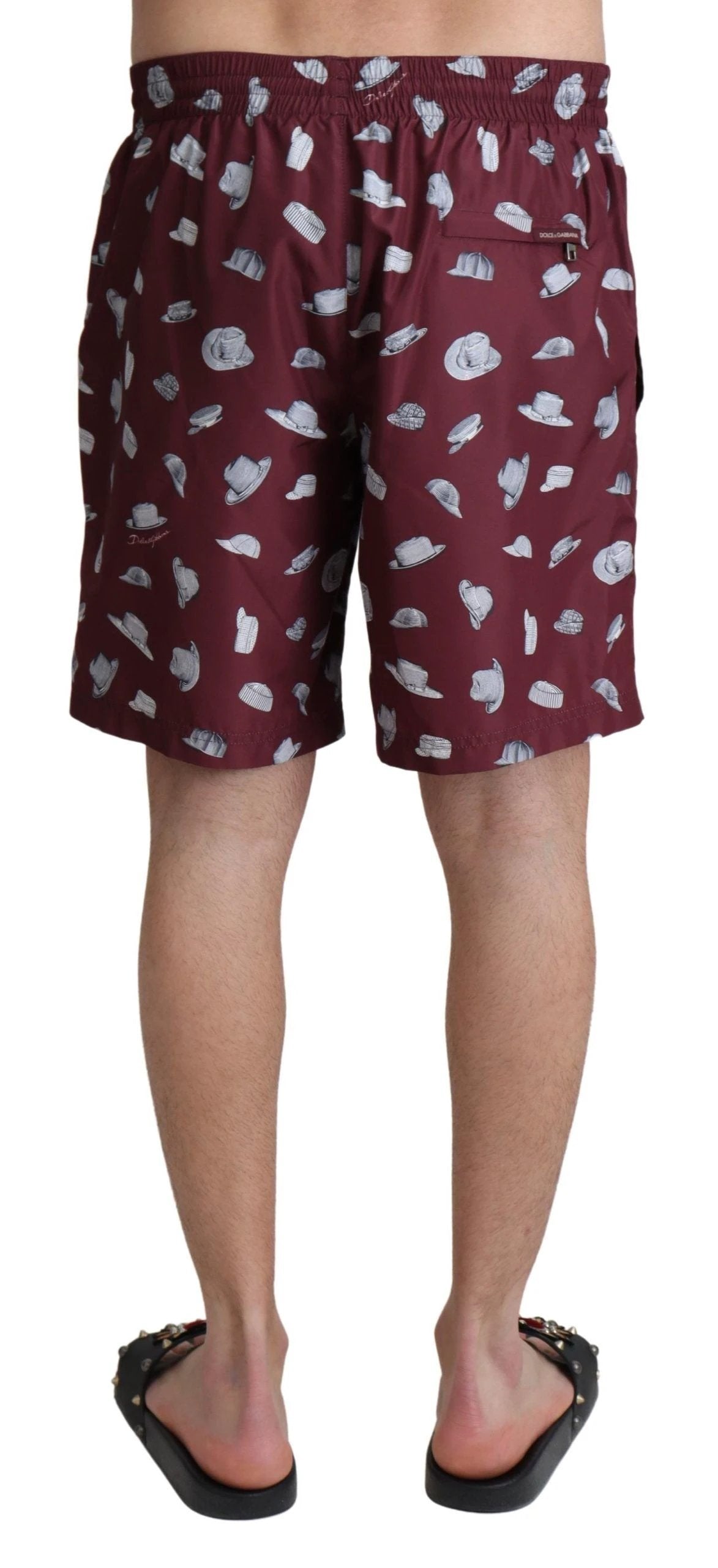 Dolce & Gabbana Maroon Hats Print Beachwear Shorts Swimwear by Dolce & Gabbana