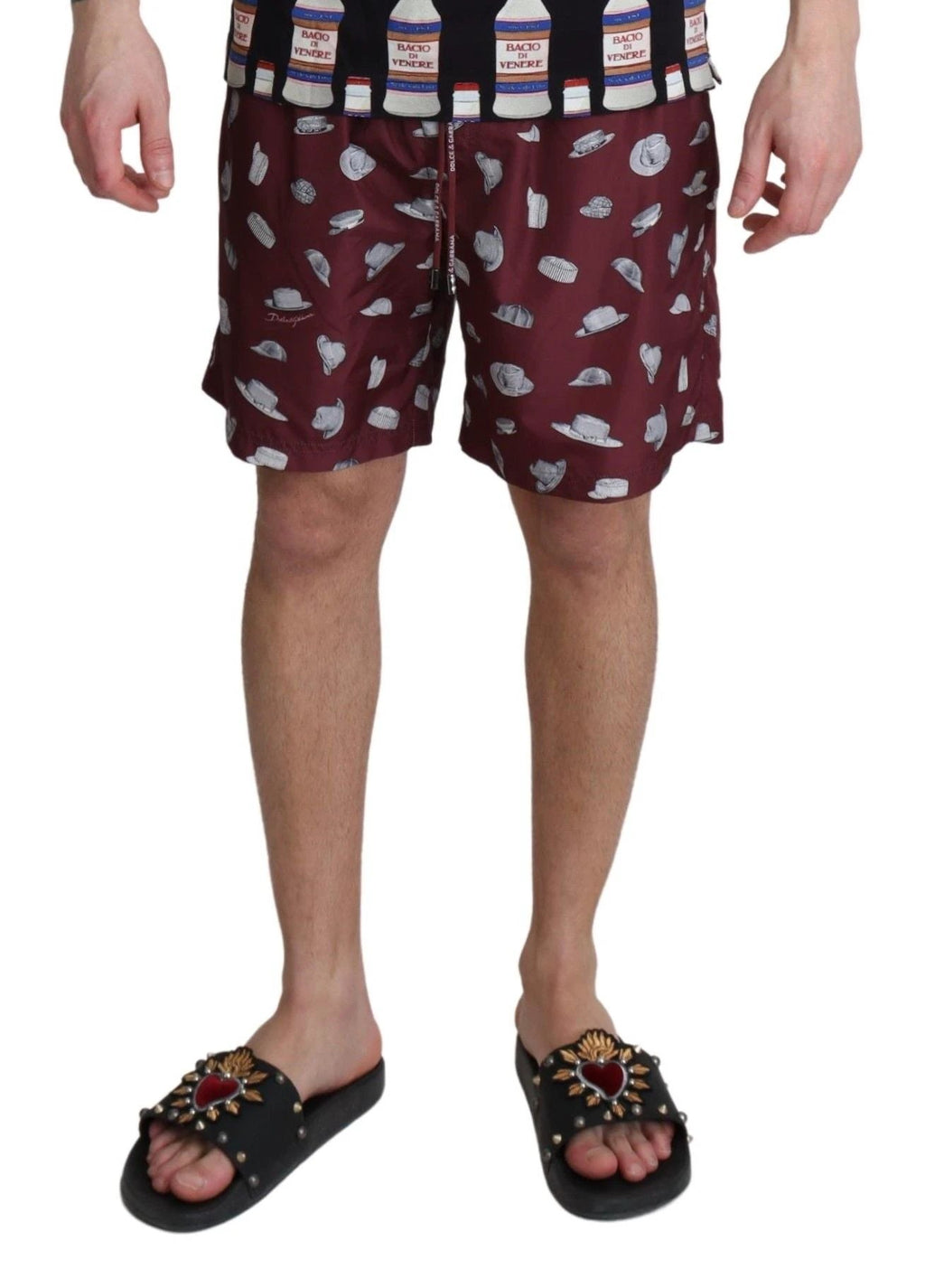 Dolce & Gabbana Maroon Hats Print Beachwear Shorts Swimwear by Dolce & Gabbana