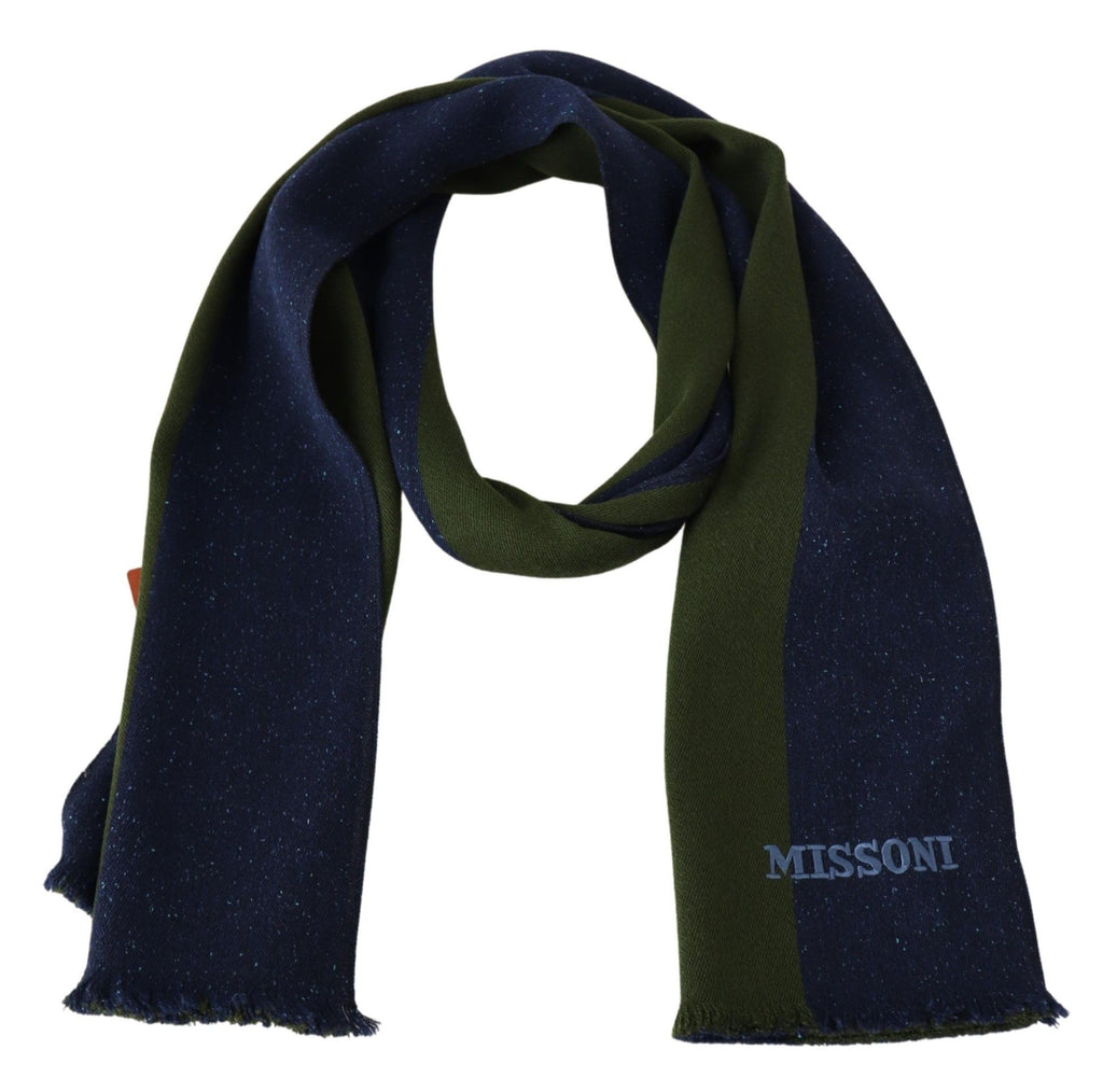Missoni Green Striped Wool Unisex Neck Wrap Shawl Blue by Missoni