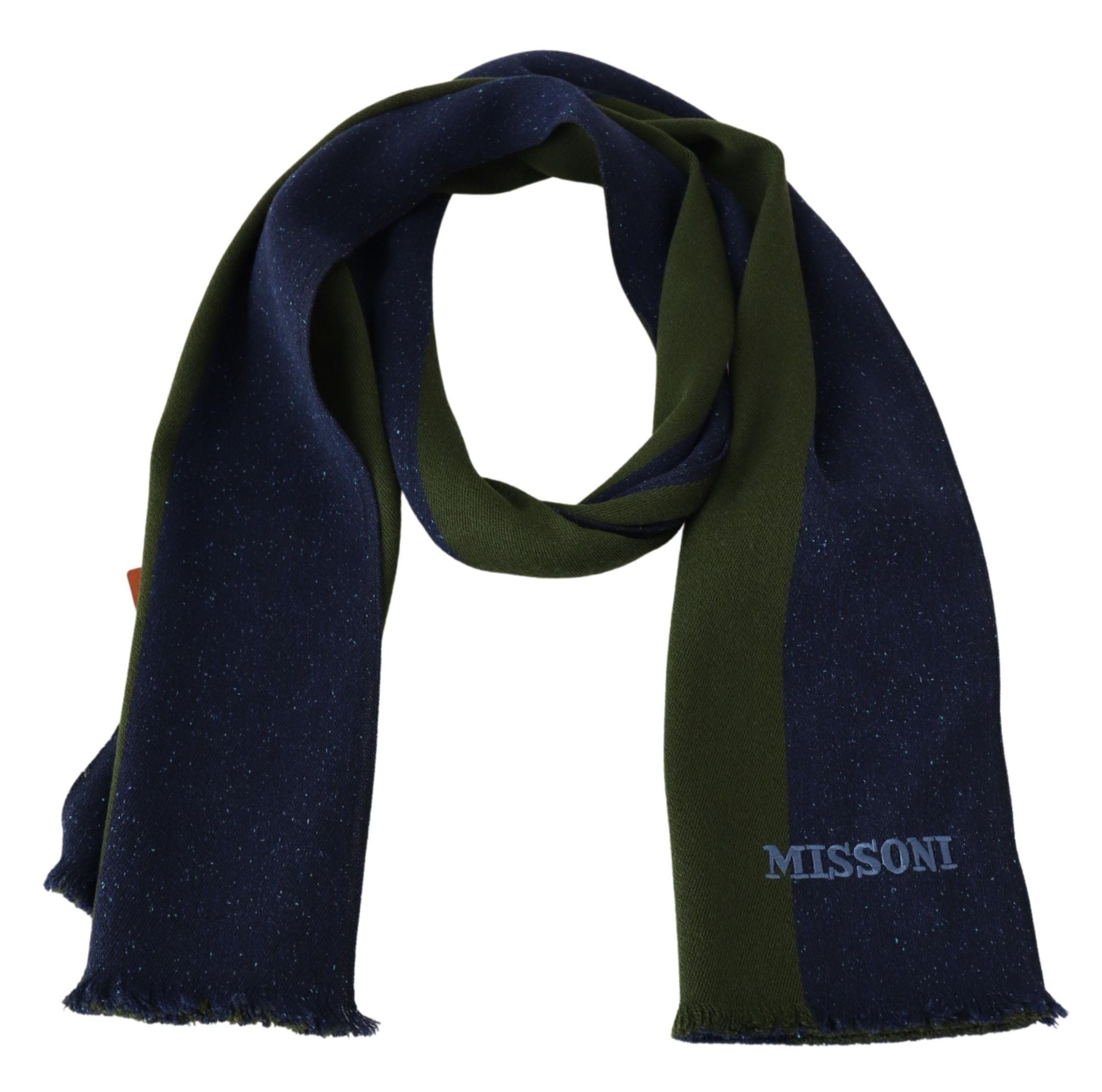 Missoni Green Striped Wool Unisex Neck Wrap Shawl Blue by Missoni