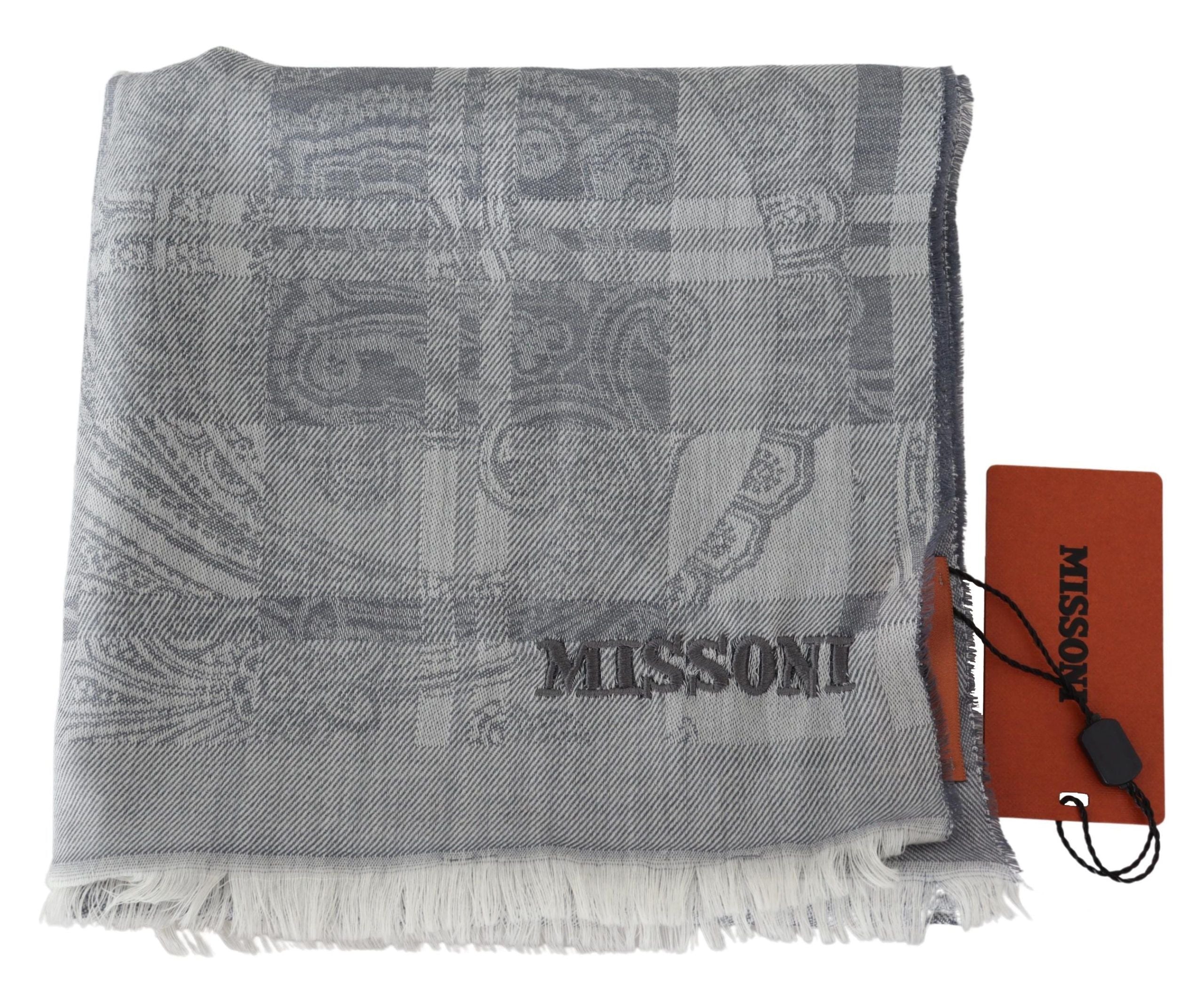Missoni Gray Floral Wool Unisex Neck Wrap Fringes Scarf by Missoni