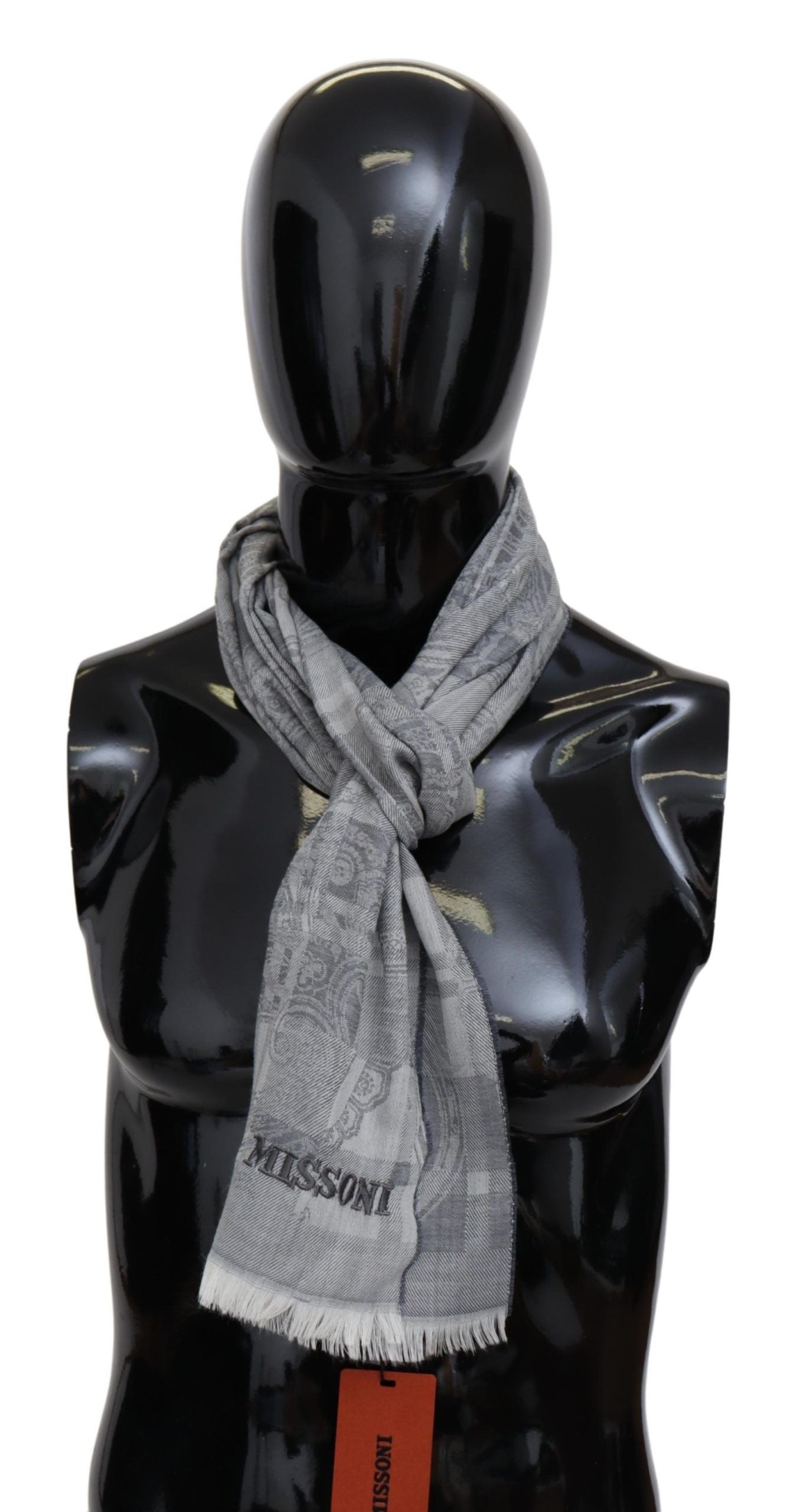 Missoni Gray Floral Wool Unisex Neck Wrap Fringes Scarf by Missoni