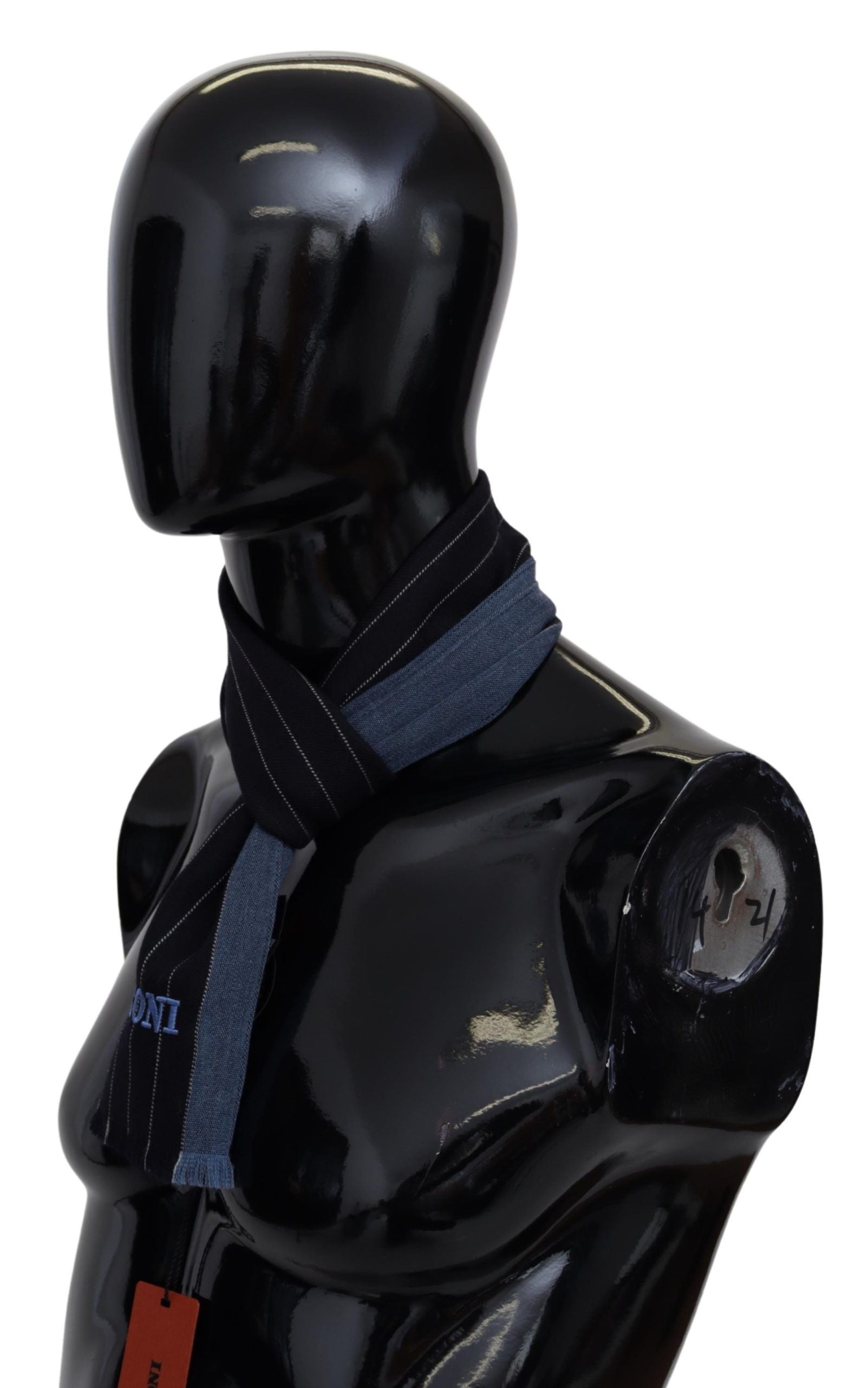 Missoni Black Blue Striped Wool Unisex Wrap scarf by Missoni