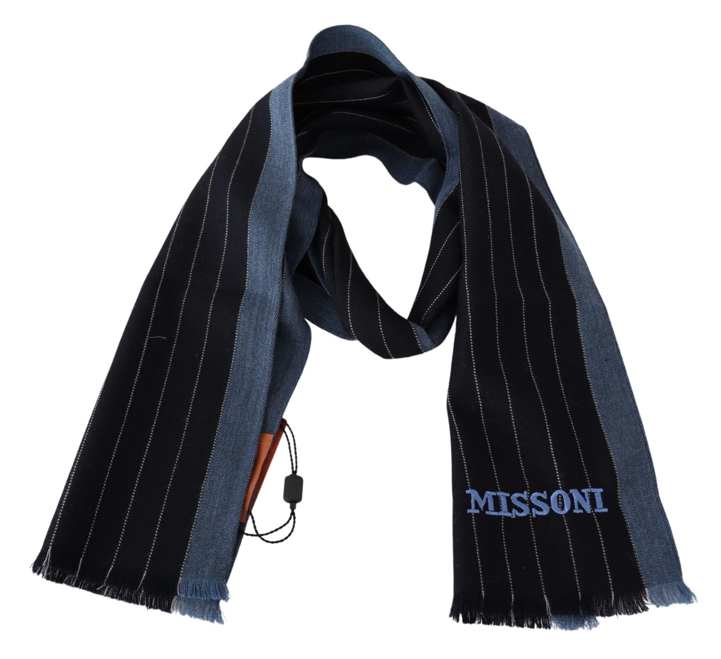 Missoni Black Blue Striped Wool Unisex Wrap scarf by Missoni