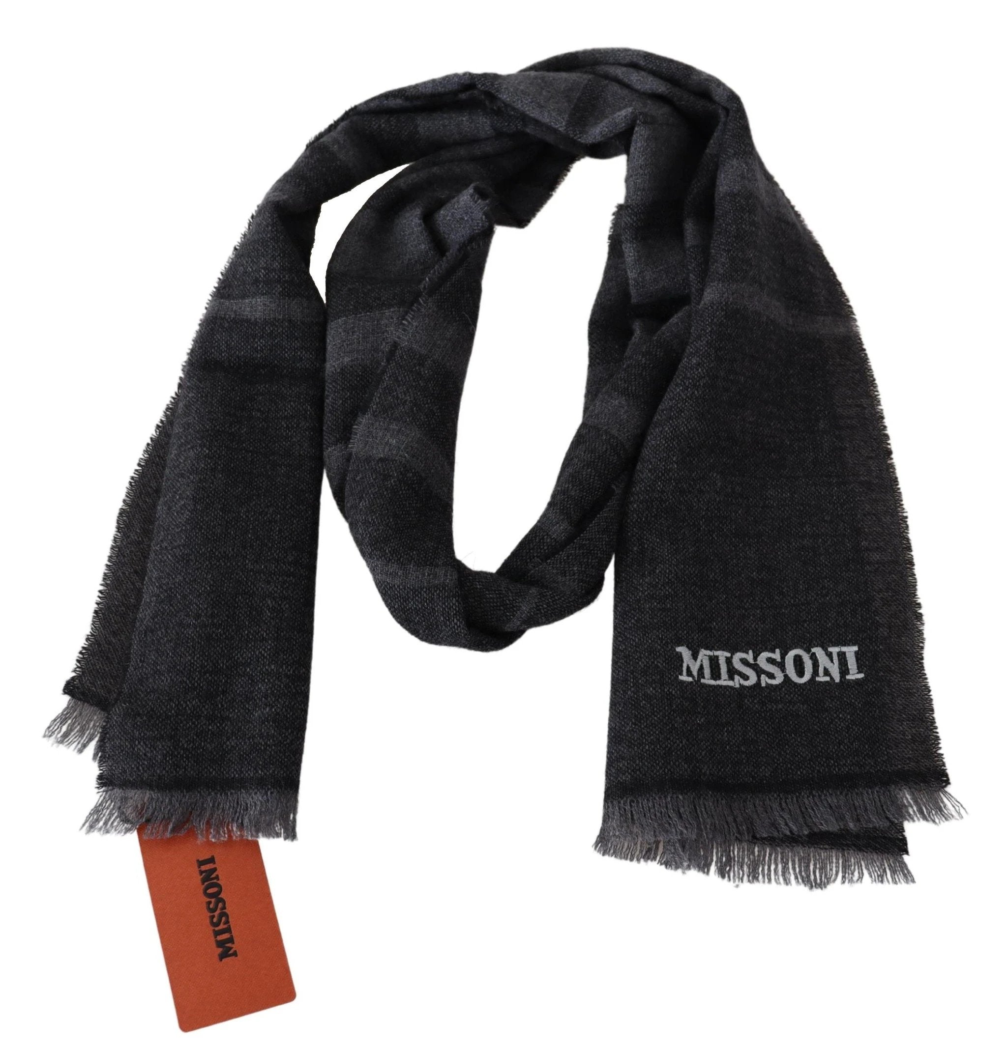 Missoni Black Striped Wool Unisex Neck Wrap Scarf by Missoni
