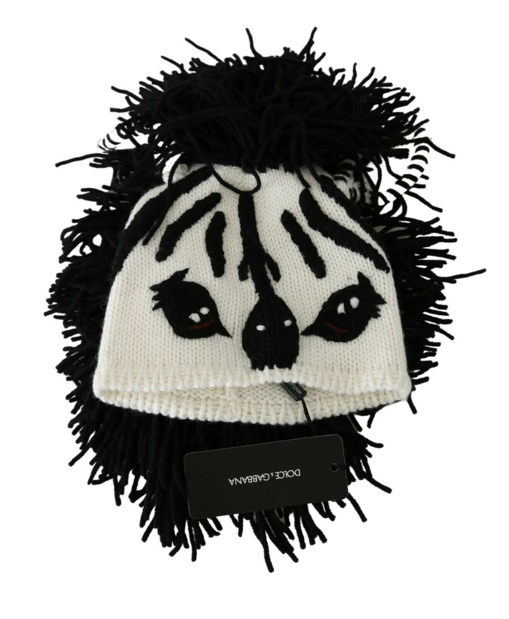 Dolce & Gabbana Black White Knitted Cashmere Animal Design Hat by Dolce & Gabbana