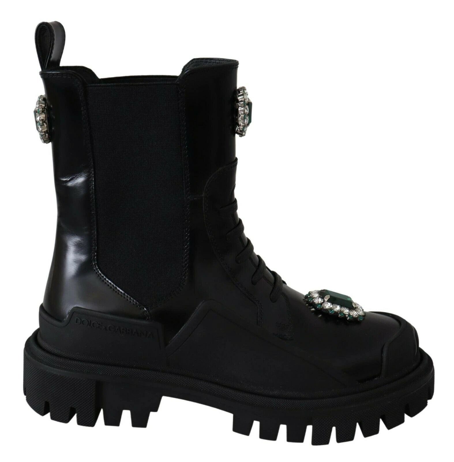 Dolce & Gabbana Black Leather Crystal Combat Boots by Dolce & Gabbana
