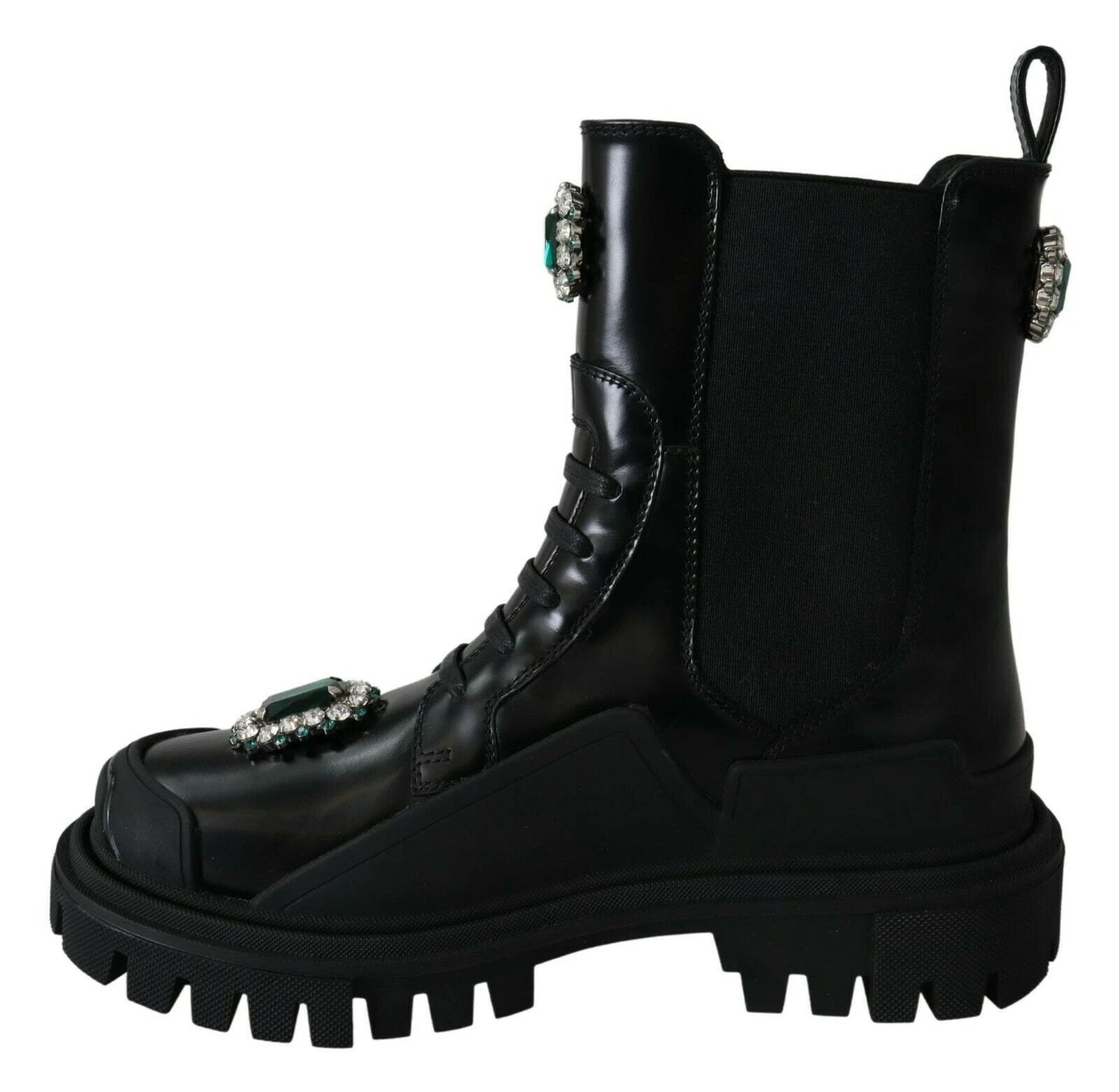 Dolce & Gabbana Black Leather Crystal Combat Boots by Dolce & Gabbana