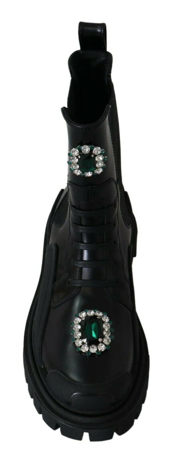 Dolce & Gabbana Black Leather Crystal Combat Boots by Dolce & Gabbana