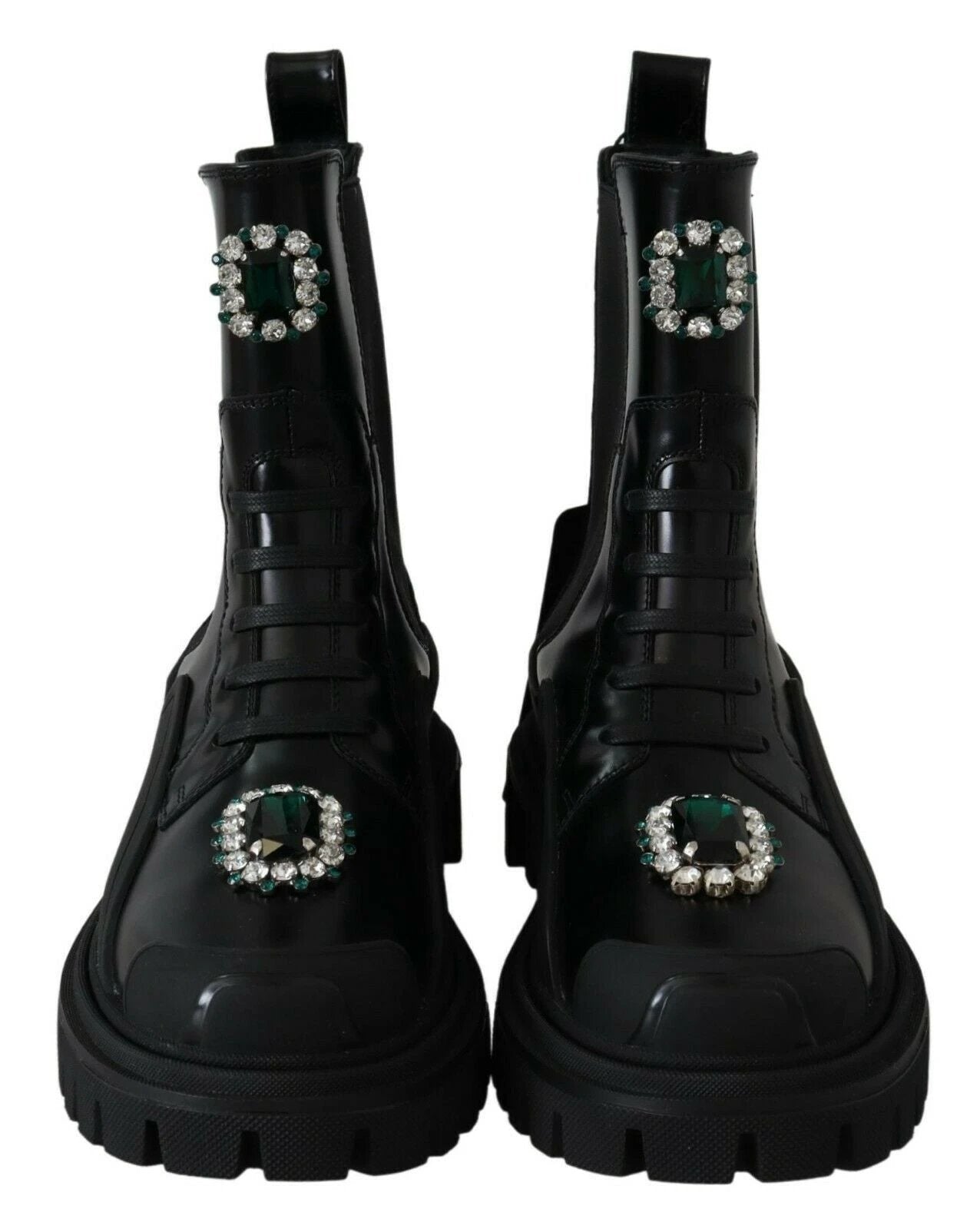 Dolce & Gabbana Black Leather Crystal Combat Boots by Dolce & Gabbana