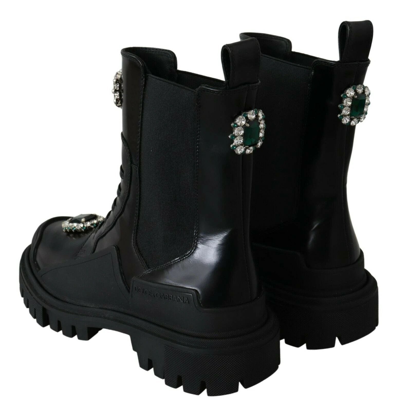 Dolce & Gabbana Black Leather Crystal Combat Boots by Dolce & Gabbana