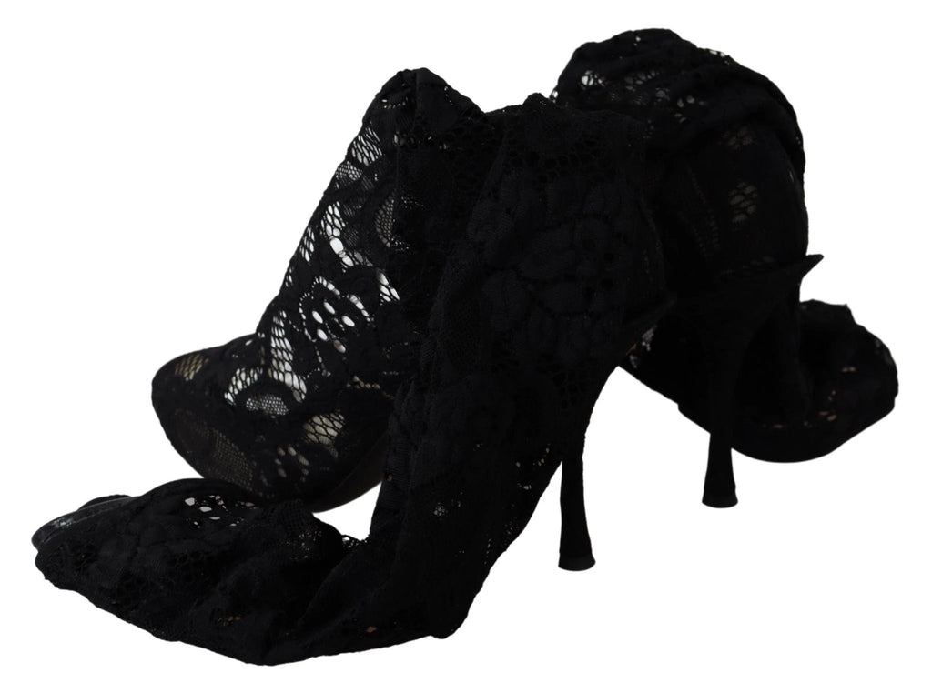 Dolce & Gabbana Black Taormina Lace Socks Boots Shoes Pumps by Dolce & Gabbana