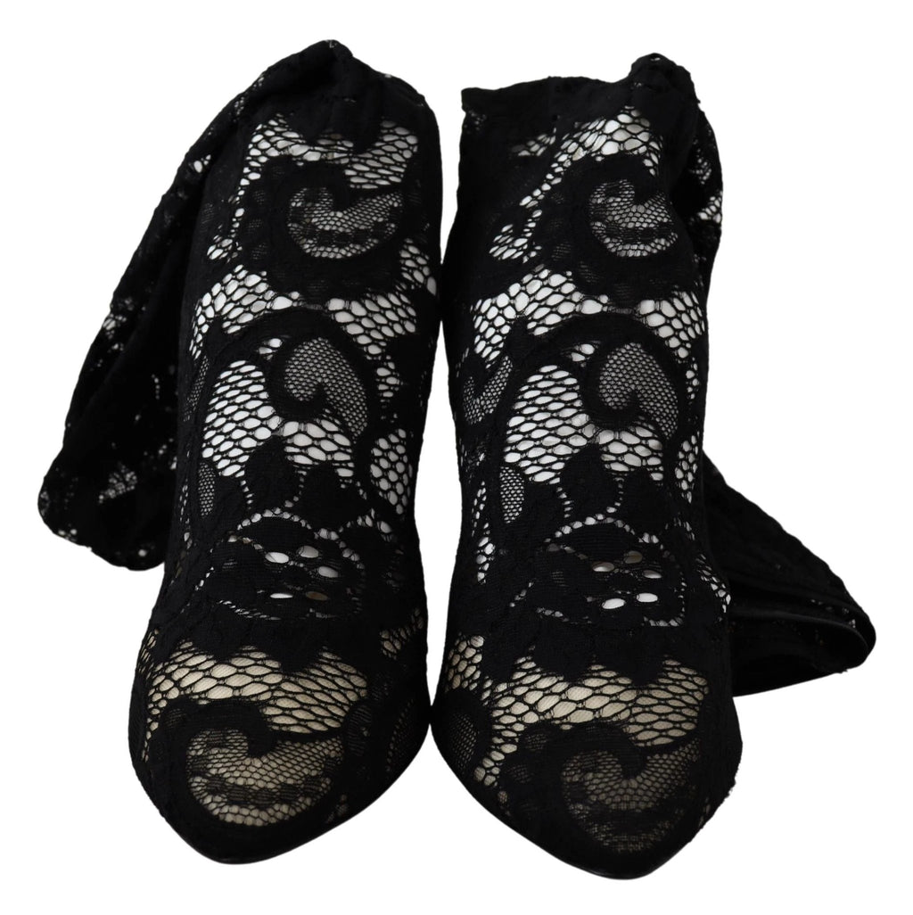 Dolce & Gabbana Black Taormina Lace Socks Boots Shoes Pumps by Dolce & Gabbana