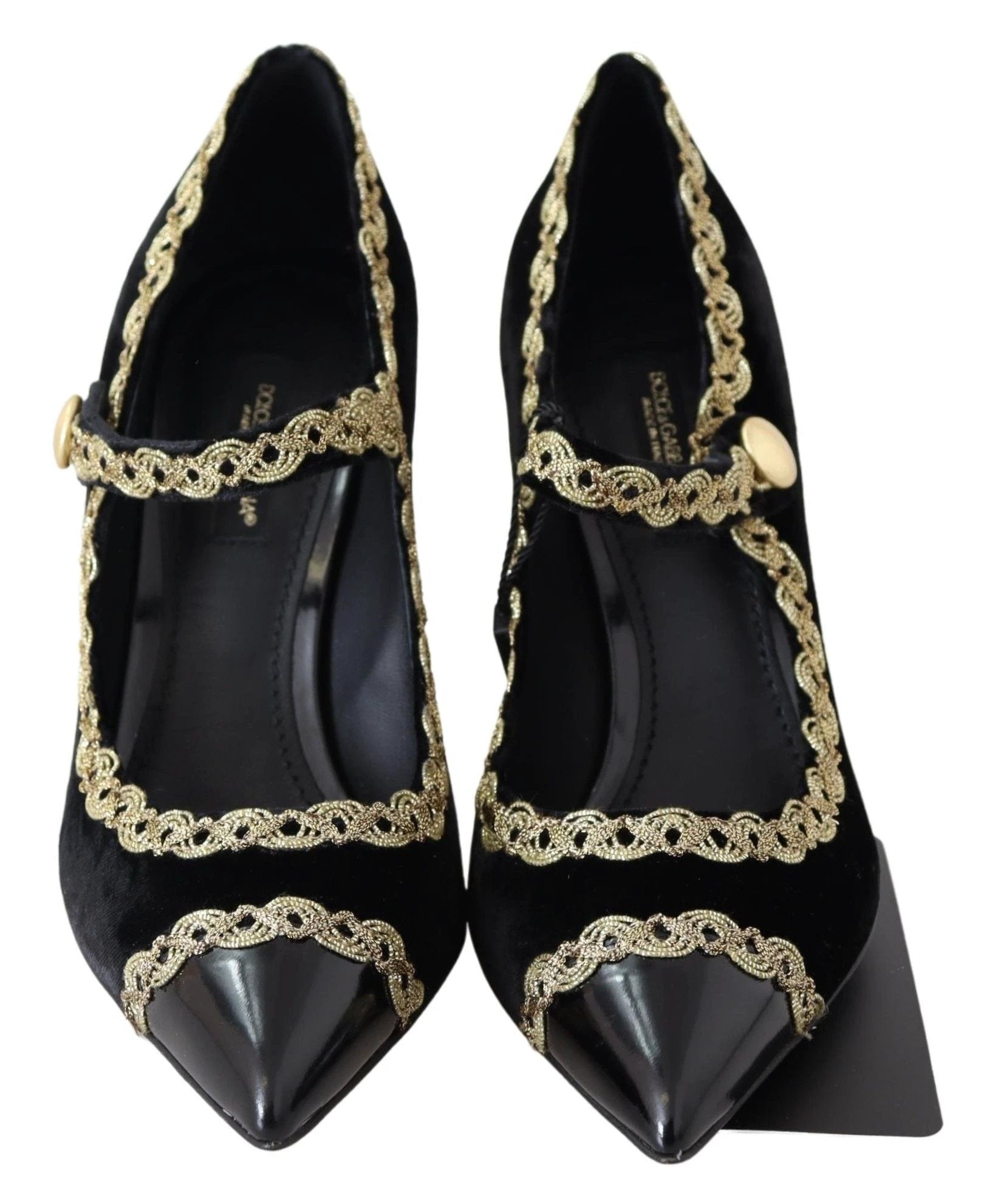 Dolce & Gabbana Black Velvet Gold Mary Janes Pumps by Dolce & Gabbana